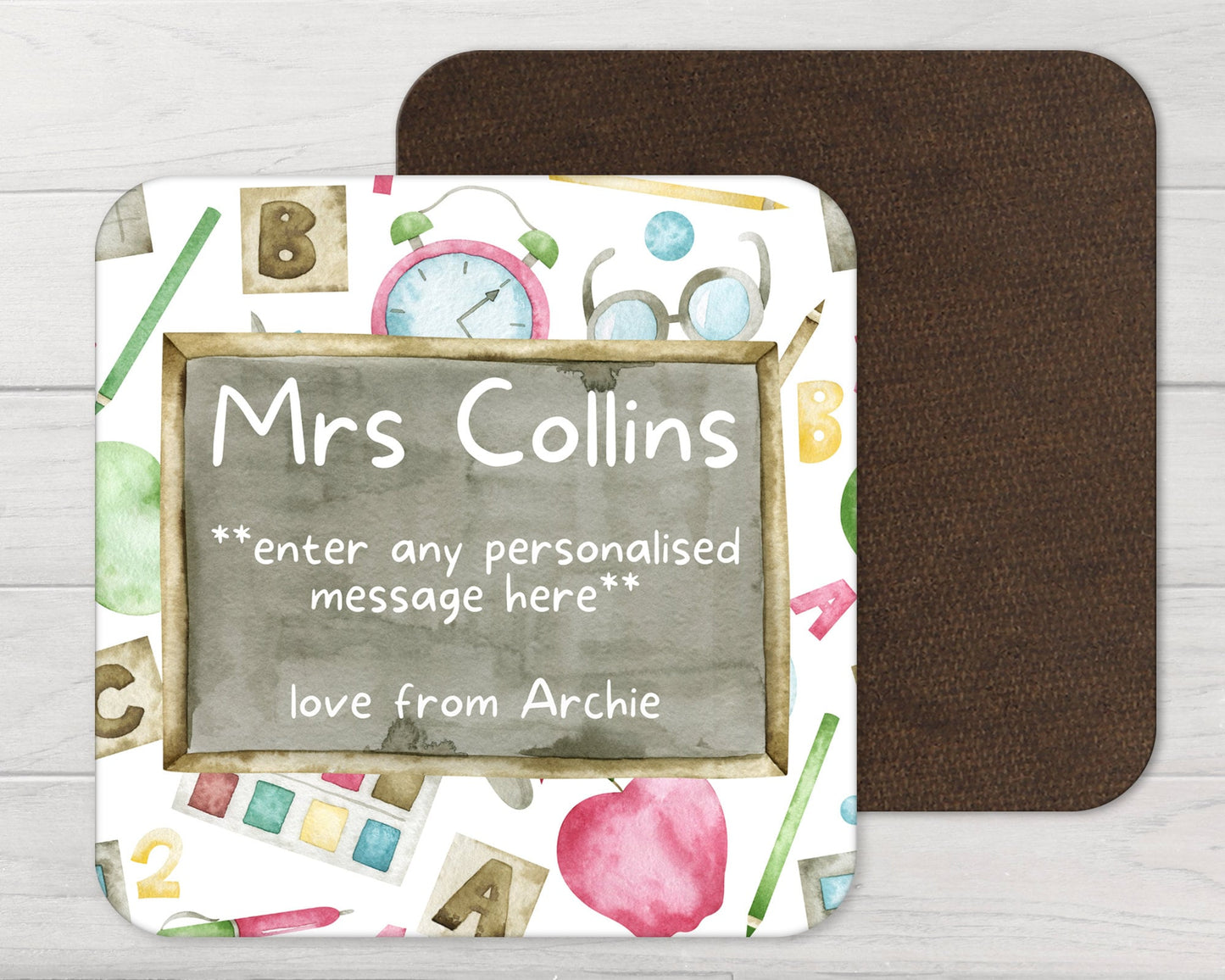 Personalised Thank you Teacher Coaster Gift End Of School Present