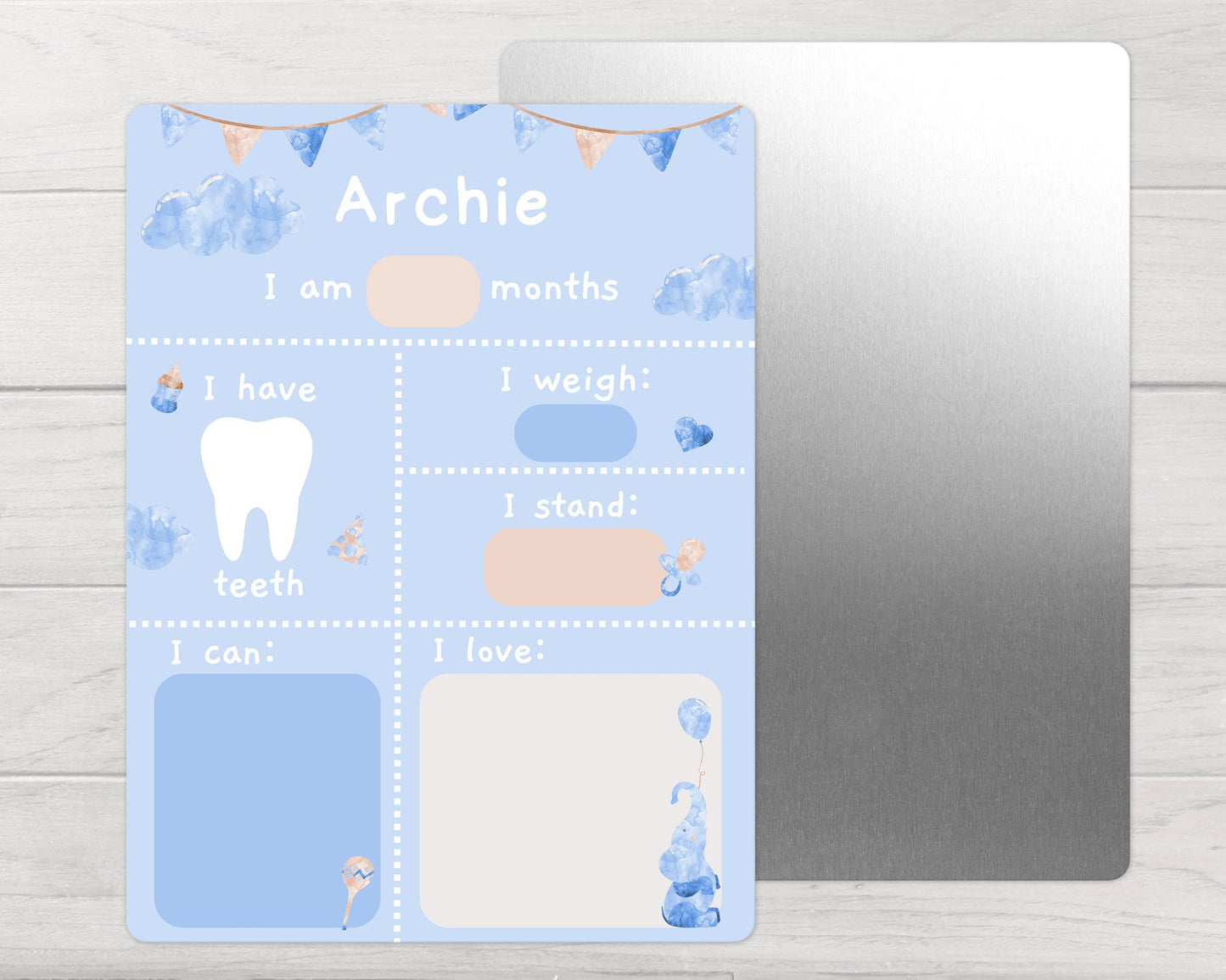 Baby Milestone Whiteboard Personalised First Year Photo Prop Sign Wipeable Board