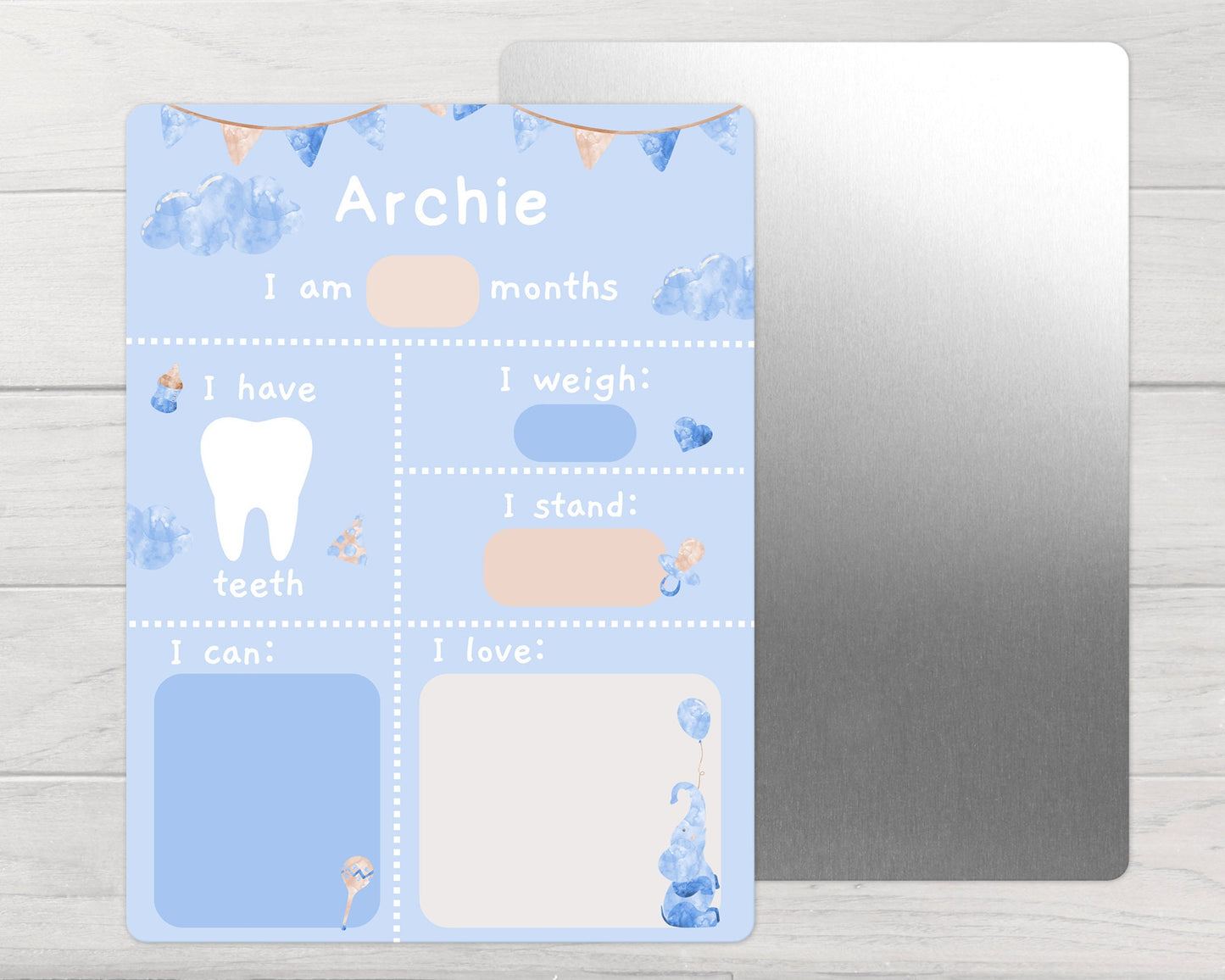 Baby Milestone Whiteboard Personalised First Year Photo Prop Sign Wipeable Board