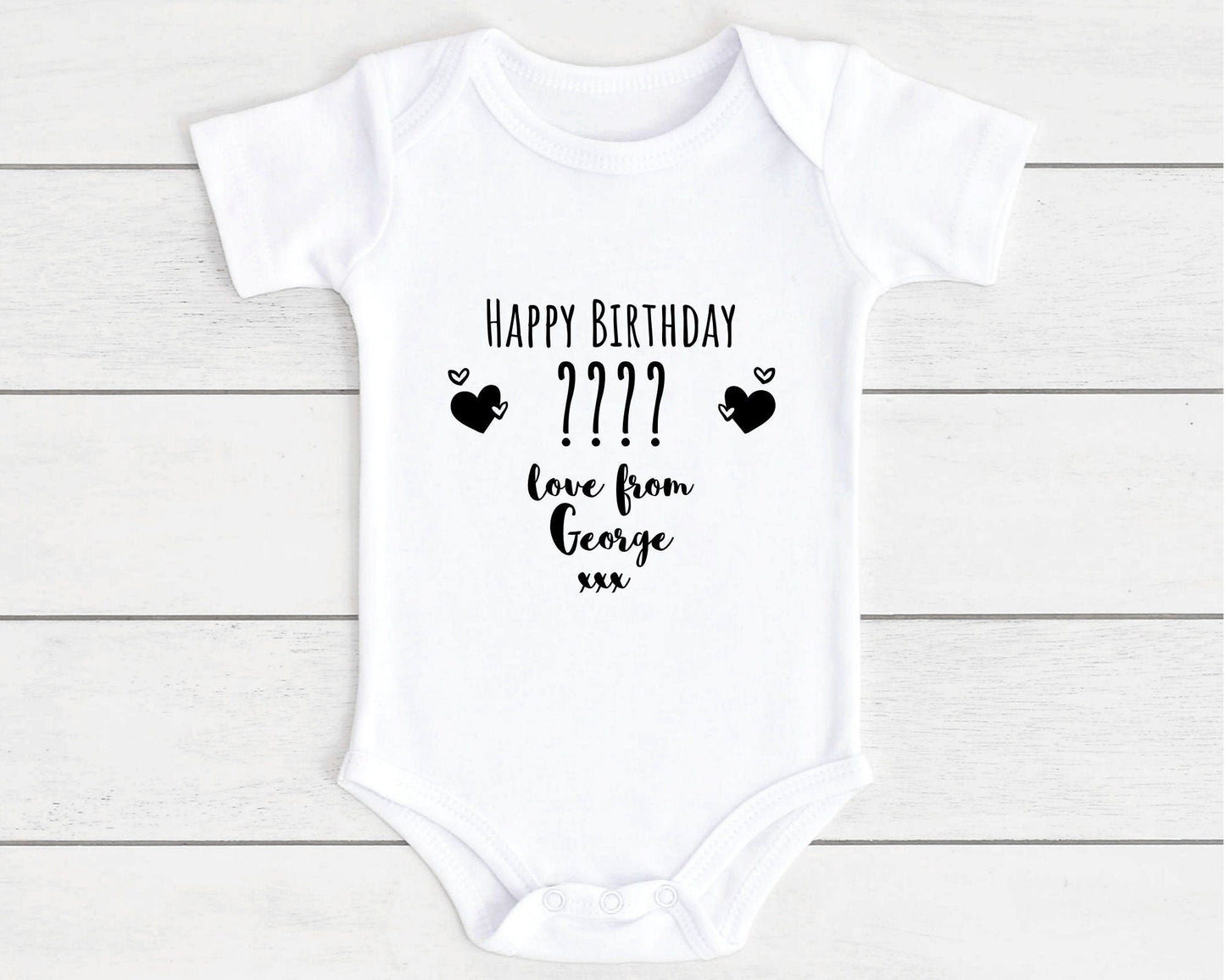 Happy Birthday Personalised Baby Vest Bodysuit Babygrow Gift - Personalised with AGE & NAME