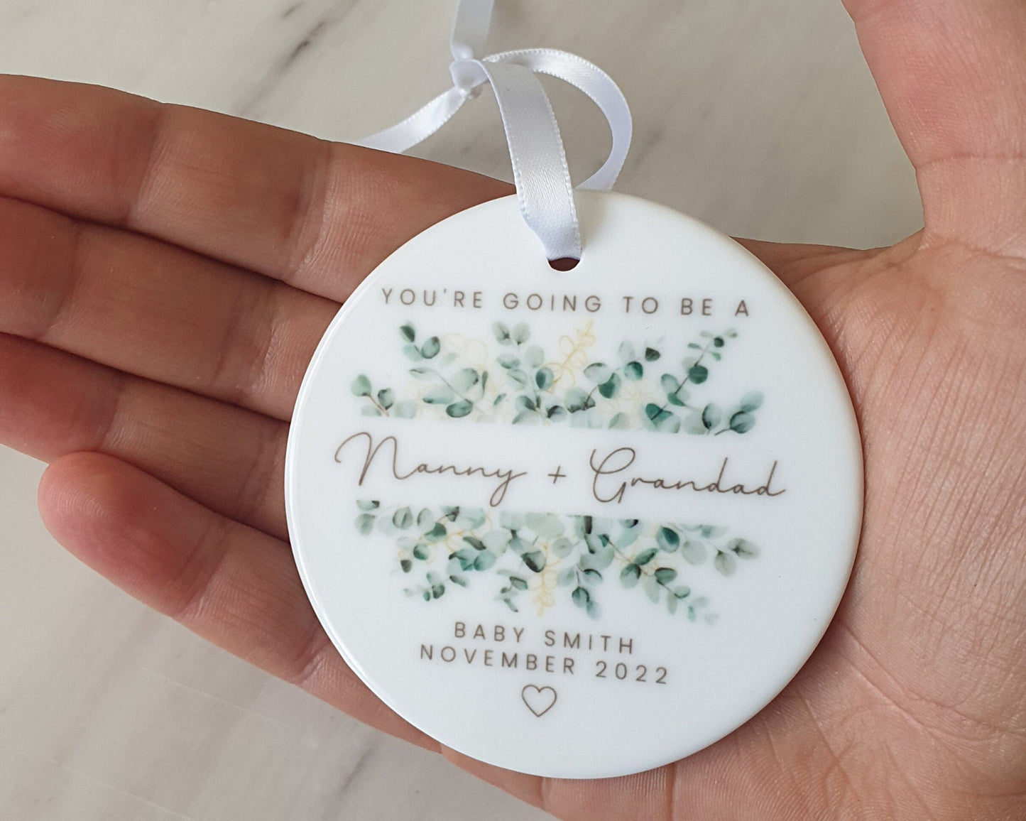 Nanny & Grandad Pregnancy Reveal Ornament Grandparents Announcement Personalised Gift Decoration