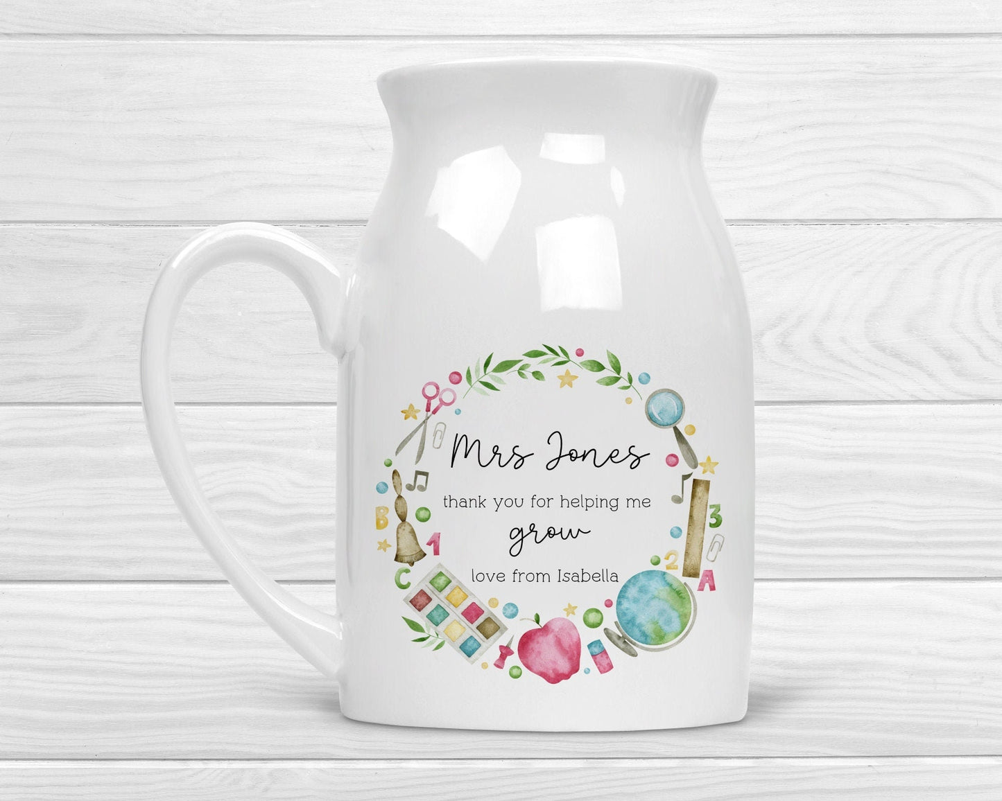 Personalised Teacher Gift Vase End Of Term Ceramic Flower Jug Present