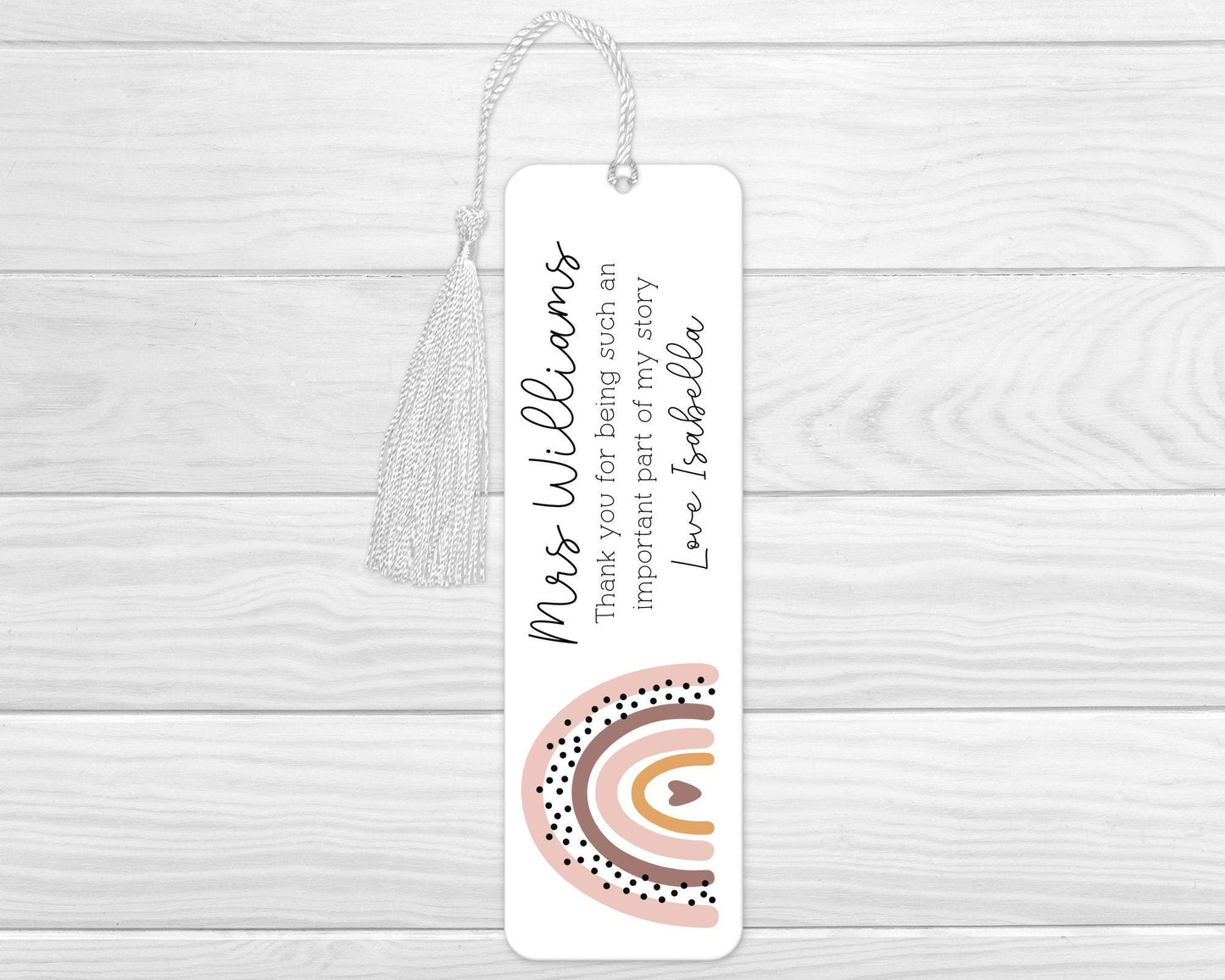 Personalised Teacher Bookmark Gift End Of Term Rainbow Thank you Present