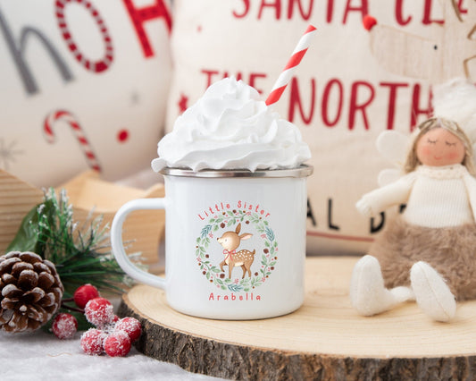 Personalised Children's Christmas Mug Enamel Kids Cup Big Brother Sister Gift