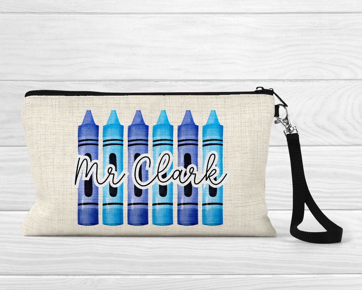 Personalised Teacher Pencil Case: Linen Crayon Design