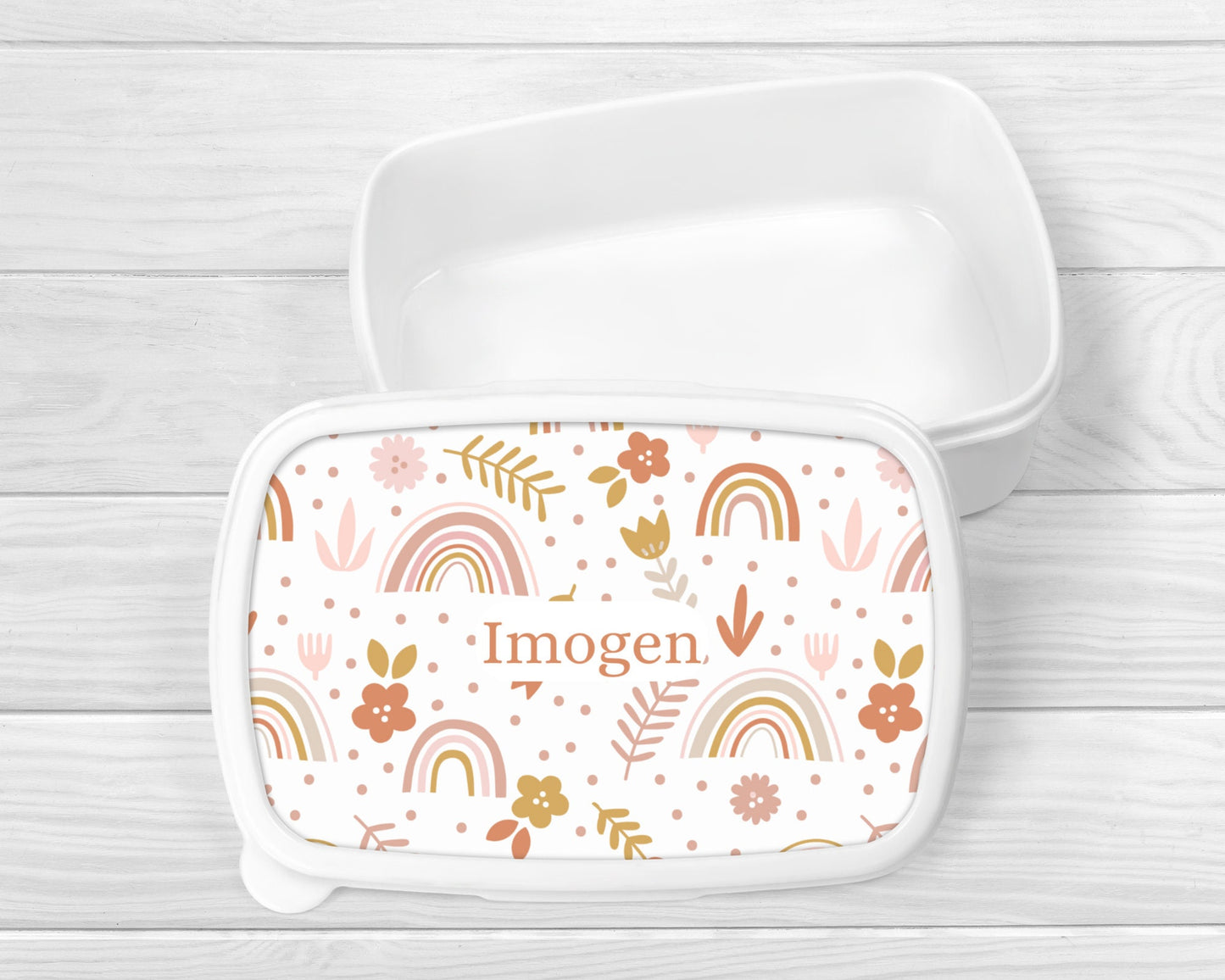Personalised Lunch Snack Box Scandi Rainbow Back To School Nursery Pot