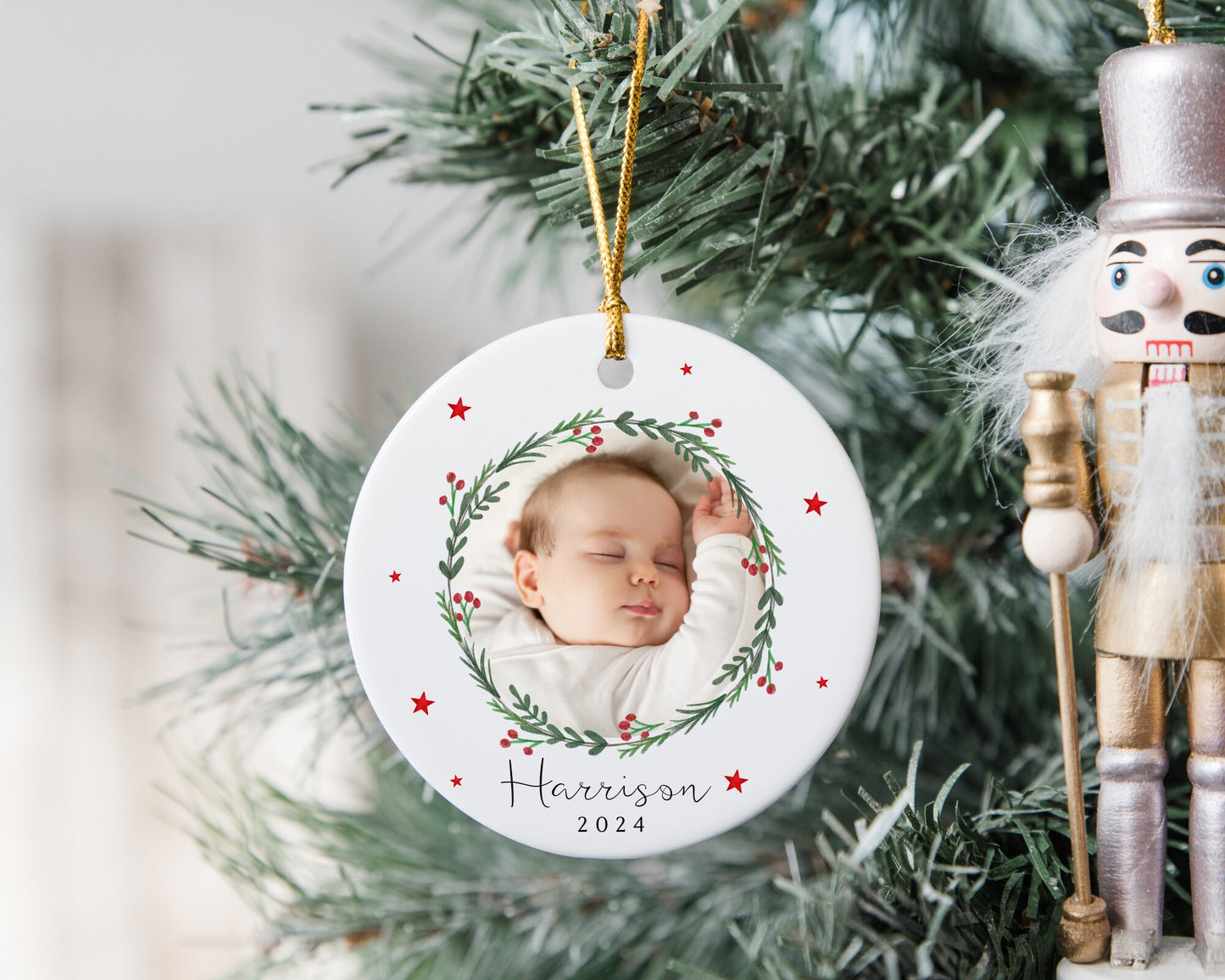 Baby Personalised Christmas Photo Decoration First Christmas Ceramic Tree Ornament