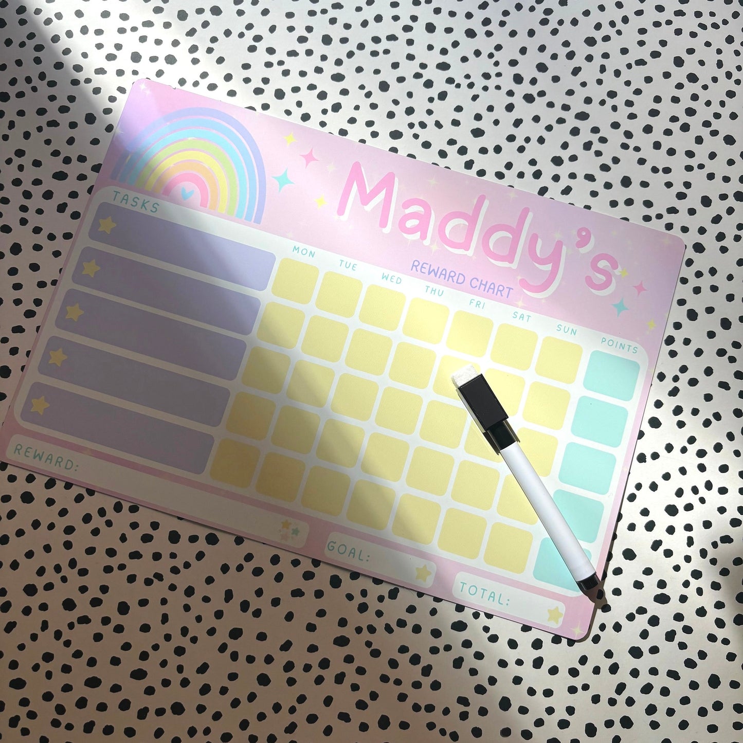Personalised Wipeable Reward Chart Kids Chore Dry Erase Daily Task White Board
