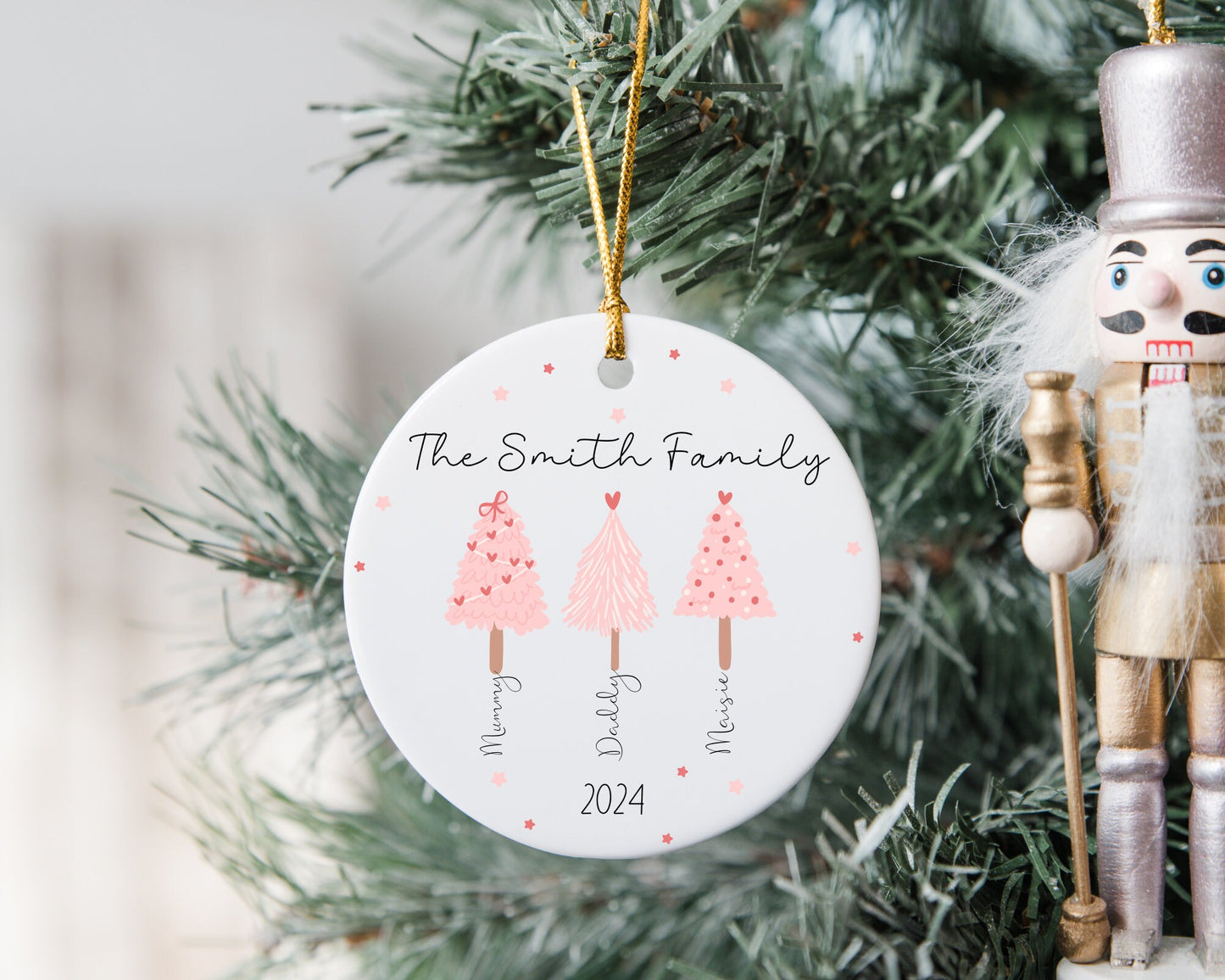 Family Christmas Decoration Personalised Pink Trees Ornament 2024 Gift