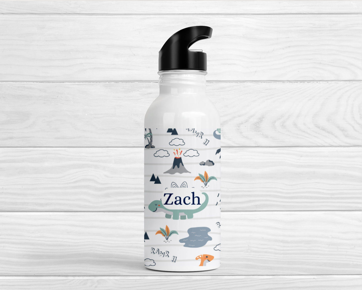 Personalised Kids Water Bottle Dinosaur Back To School Nursery Straw Drink