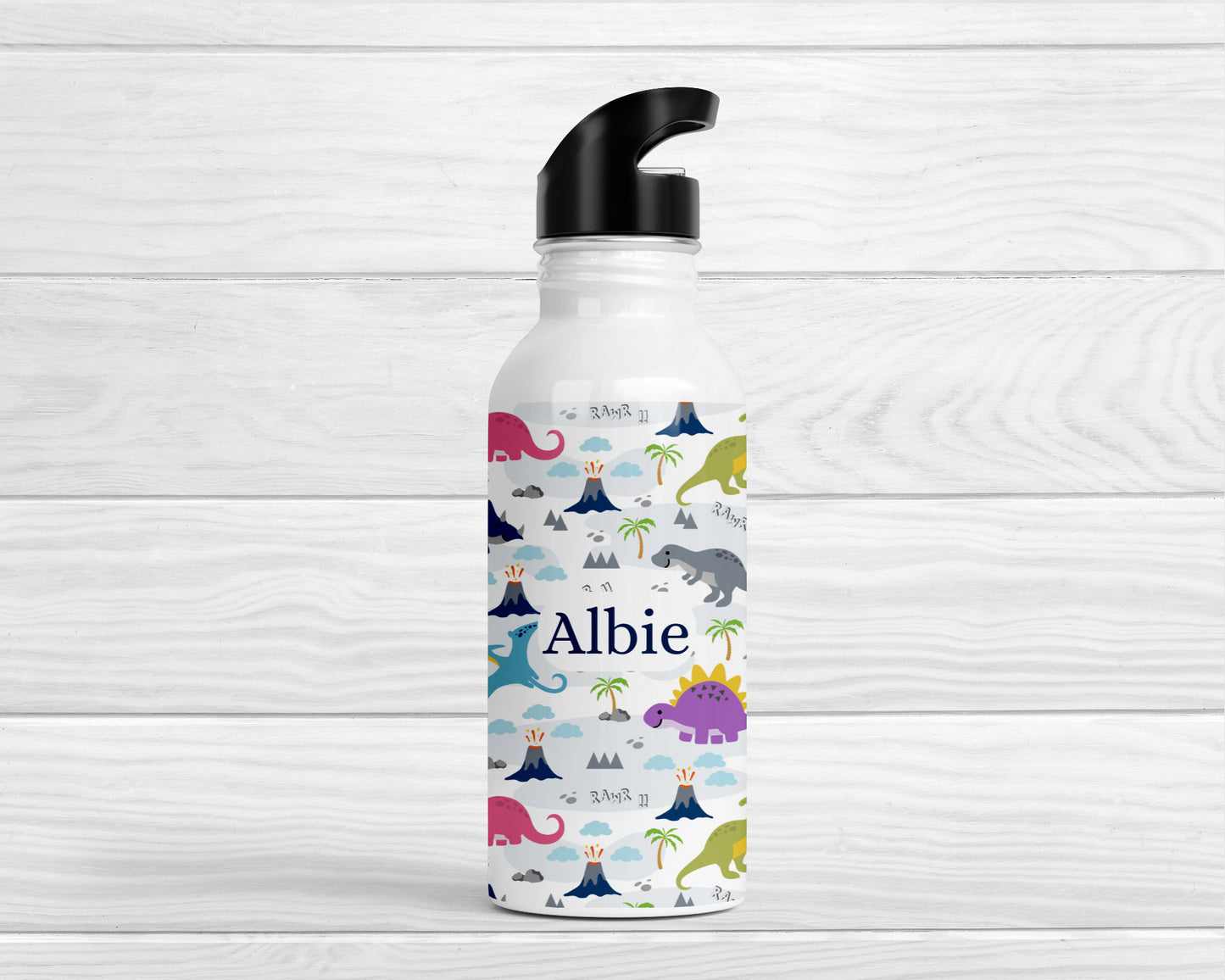 Personalised Kids Water Bottle Dinosaur Colourful Back To School Nursery Straw Drink