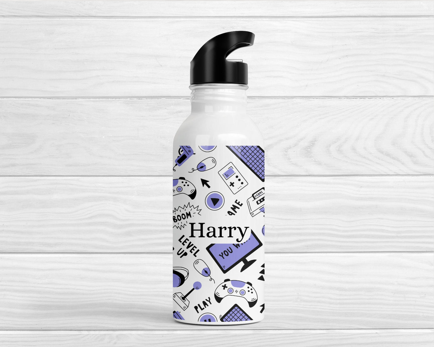 Personalised Kids Water Bottle Gaming Back To School Nursery Straw Drink