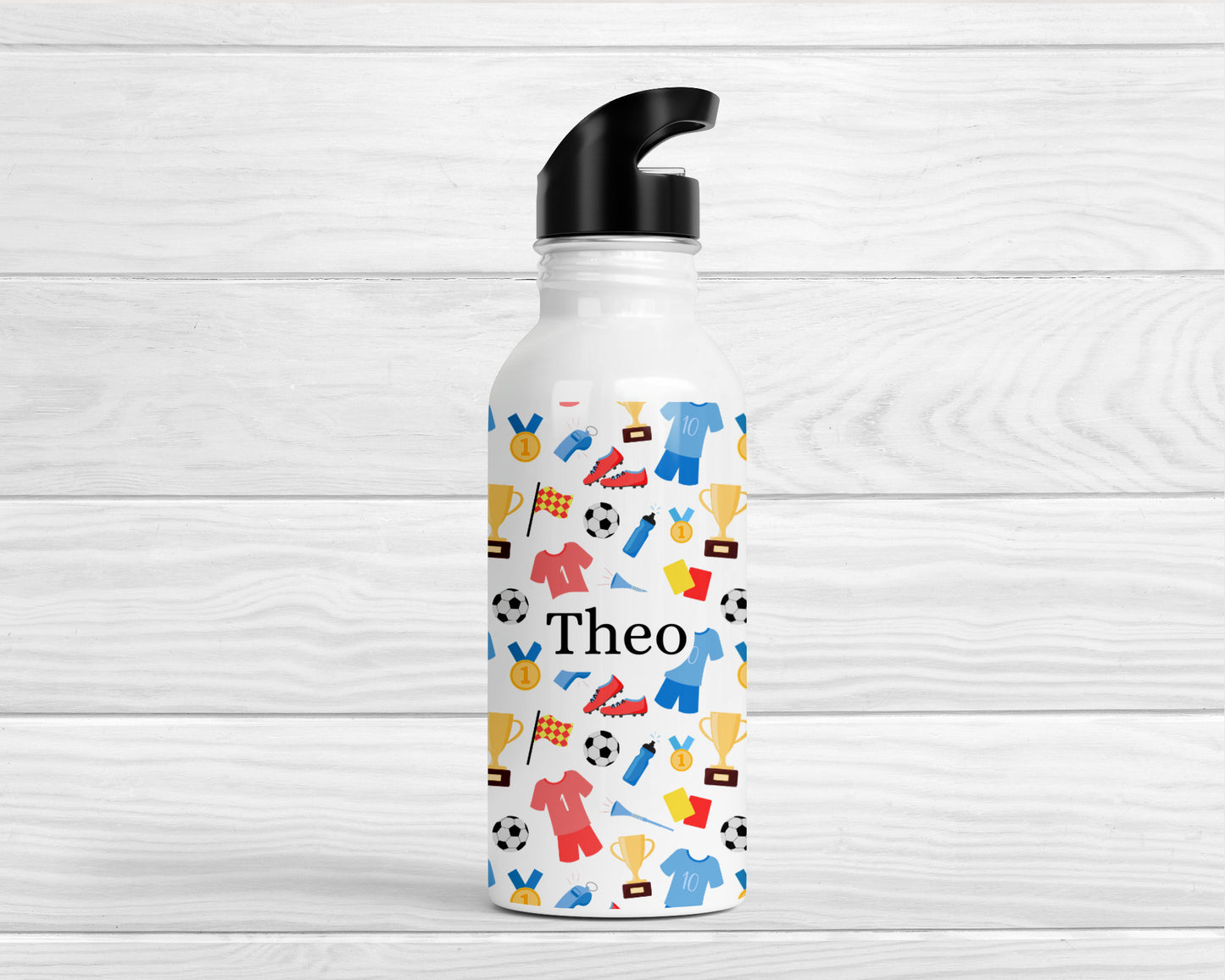 Personalised Kids Water Bottle Football Back To School Nursery Straw Drink