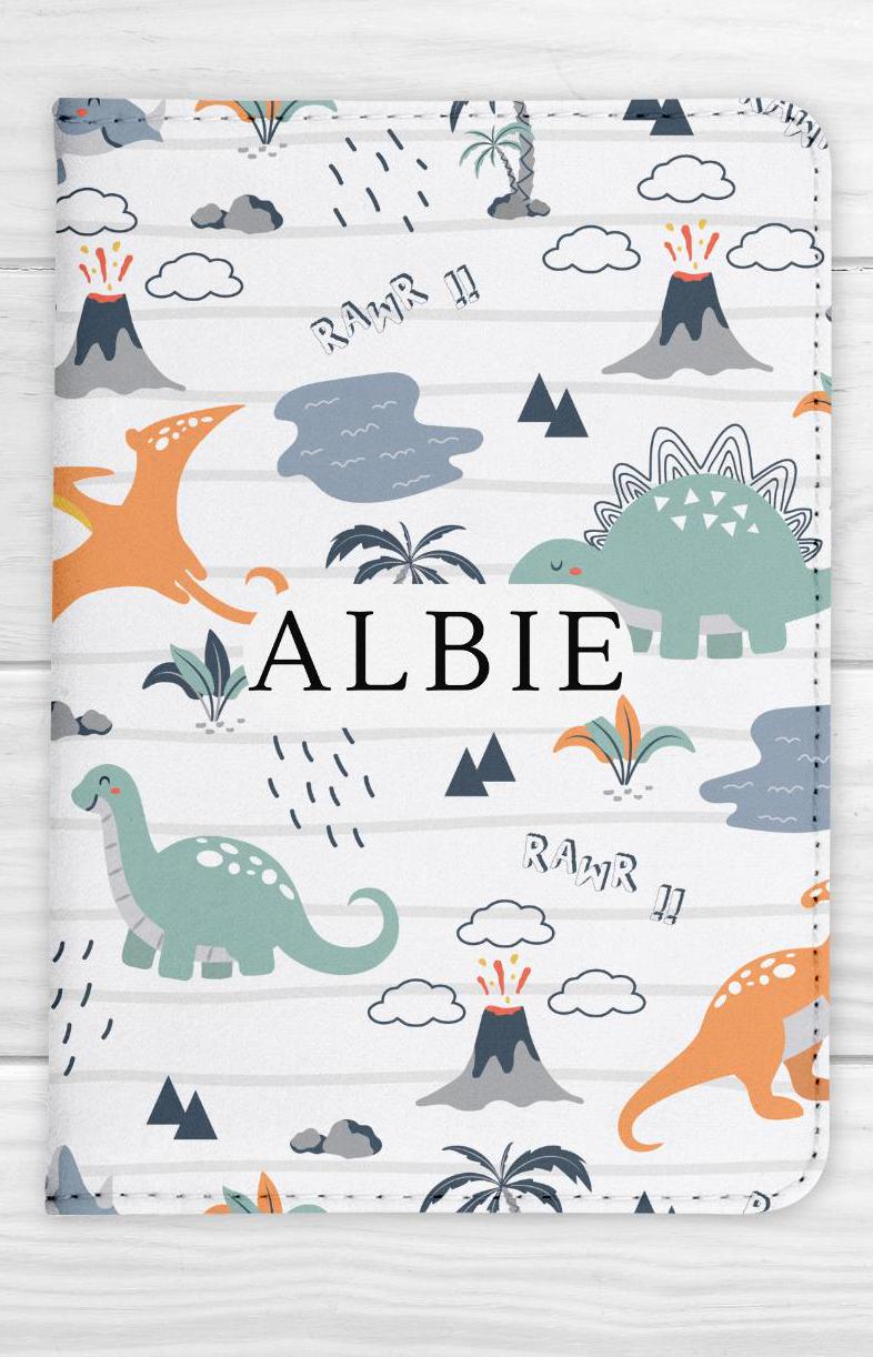 Personalised Passport Cover Kids Dinosaur Boys Girls Travel Documents Holder Gift