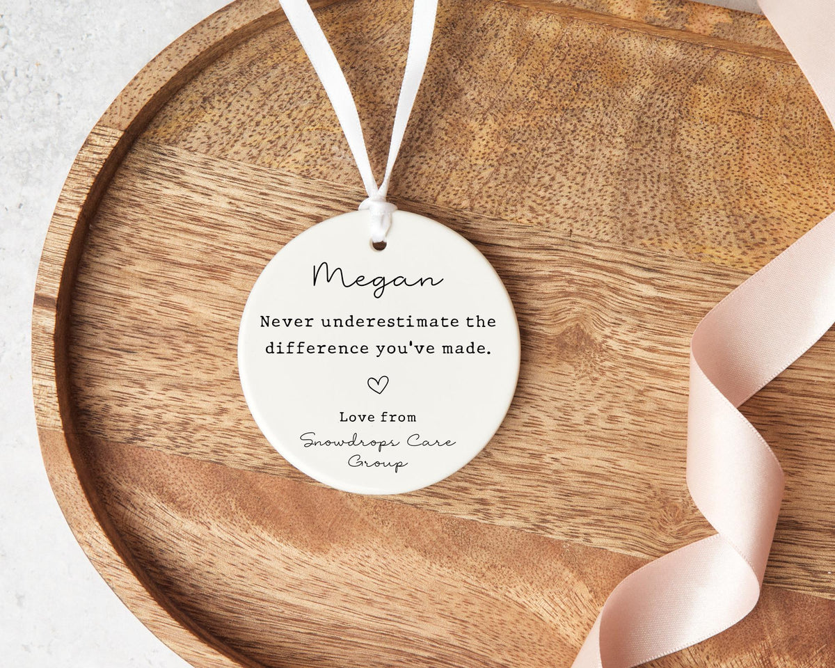 Personalised Never Underestimate Ornament Colleague Leaving Gift Keepsake Thank You Motivational Quote Ceramic