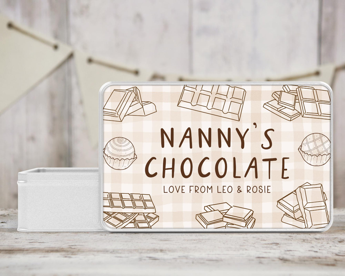 Personalised Chocolate Tin Birthday Gift For Chocoholic Grandparents, Nanny, Grandma Etc