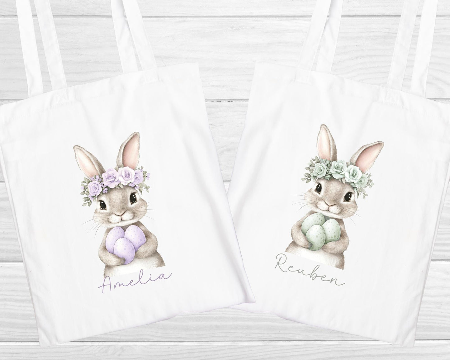 Easter Bag Personalised Kids Egg Hunt Chocolate Gift Bag Floral Bunny