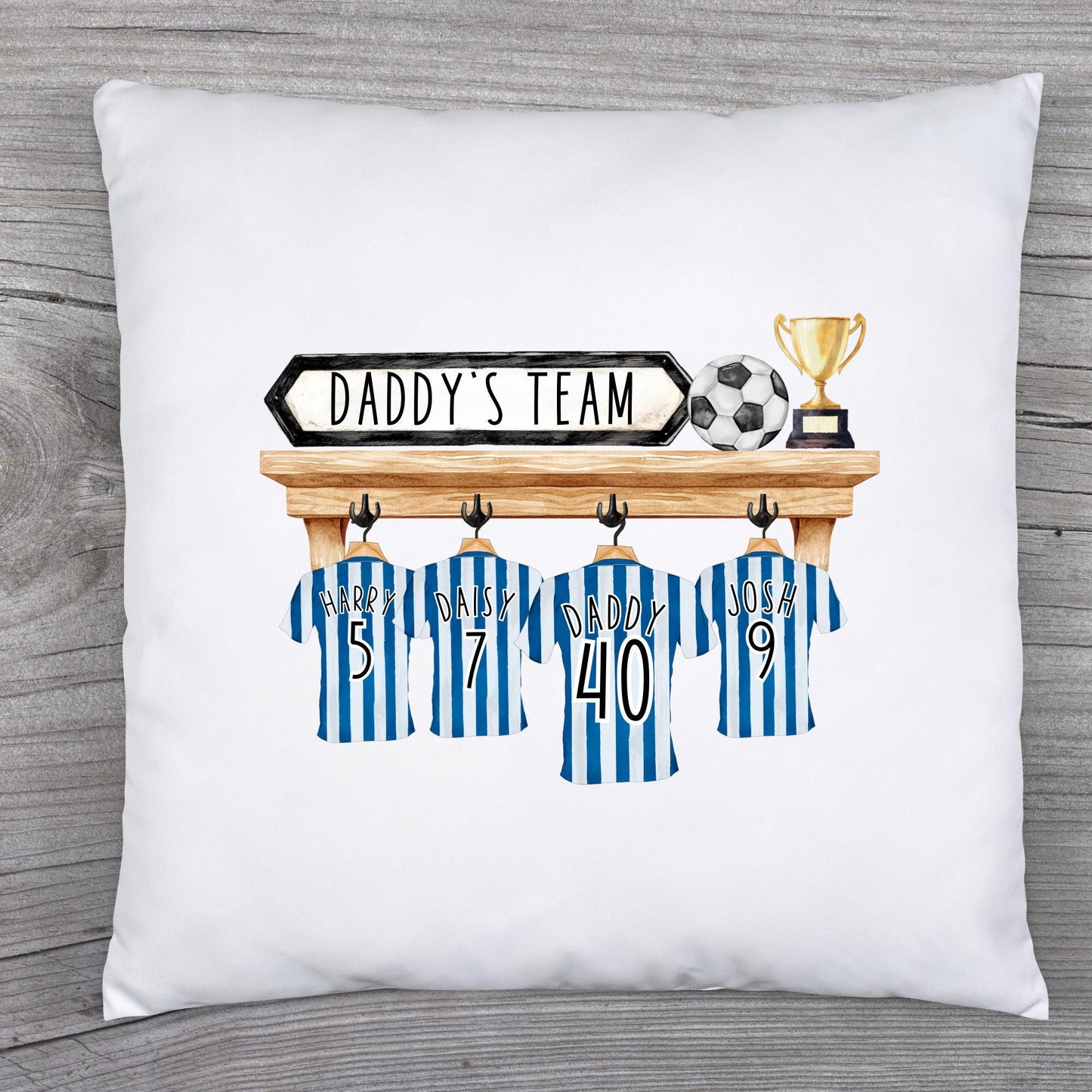 Father's Day Personalised Football Shirts Cushion Family Birthday Gift For Dad, Daddy, Grandad