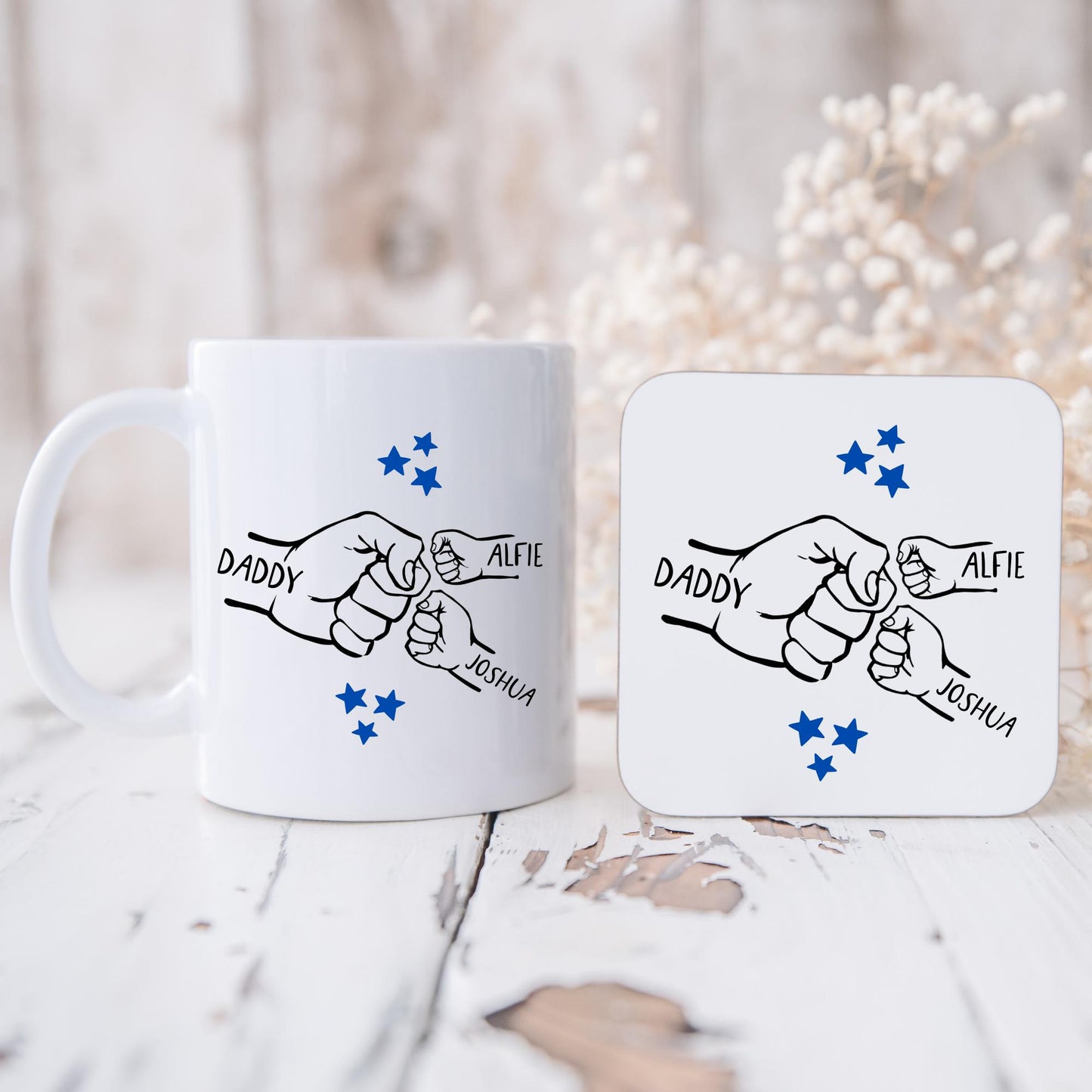 Father's Day Personalised Mug Fist Pump Hands Daddy Grandad Grandpa Birthday Children & Grandchildren Gift For Dad