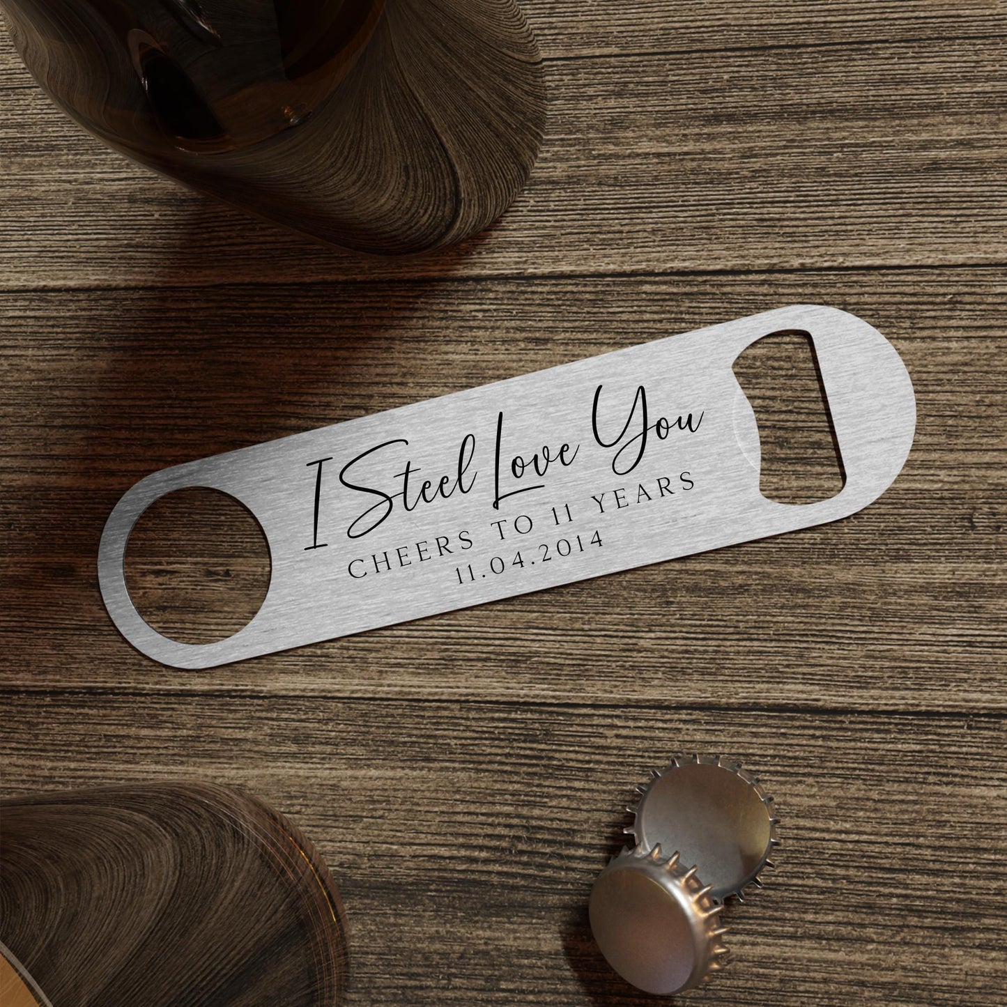 11th Anniversary Gift Personalised 11 Years Steel Bottle Opener Husband Couple Gift