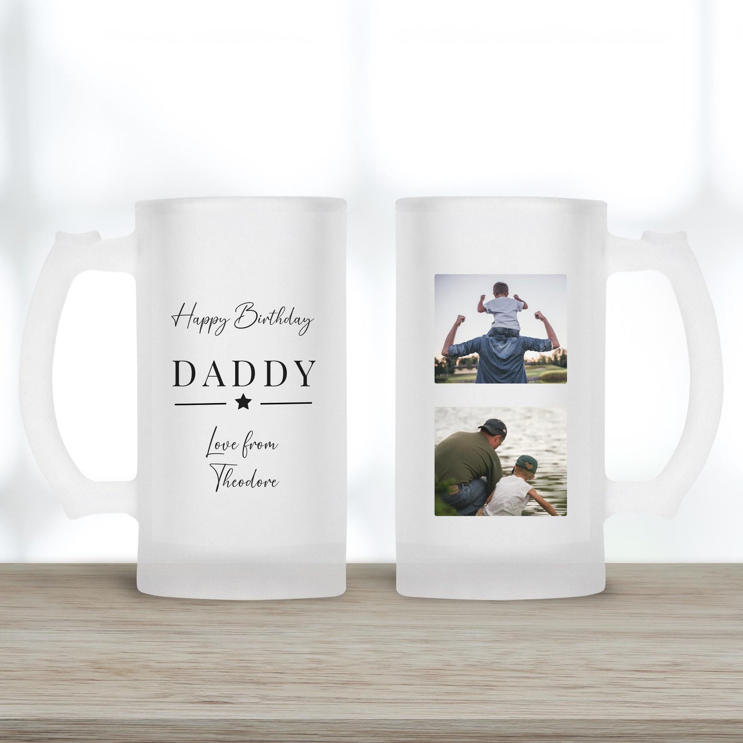 Personalised Beer Glass Birthday Gift Photo Dad Daddy Grandad Drink Stein Present
