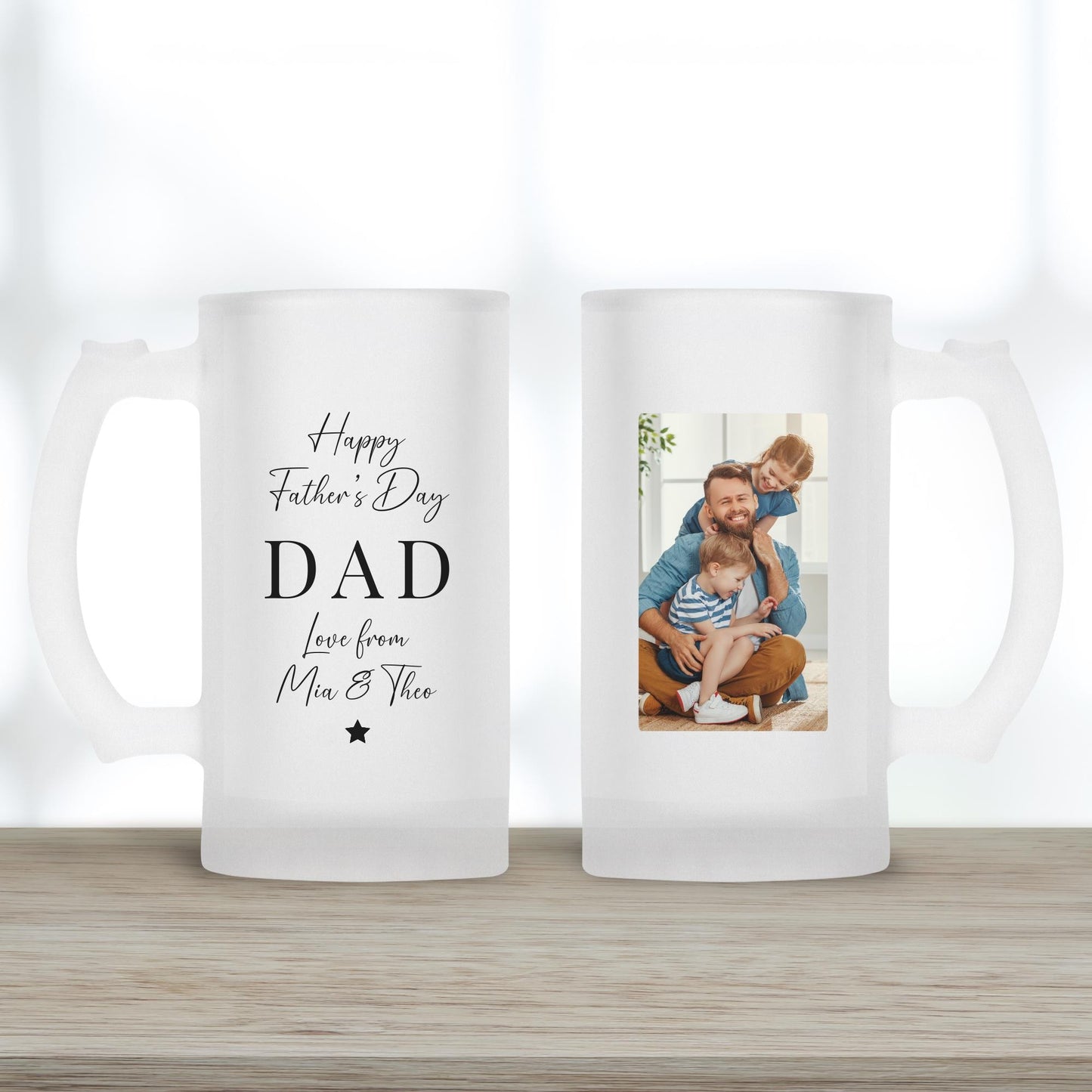 Father's Day Gift Beer Glass Personalised Photo Dad Daddy Grandad Drink Stein Present