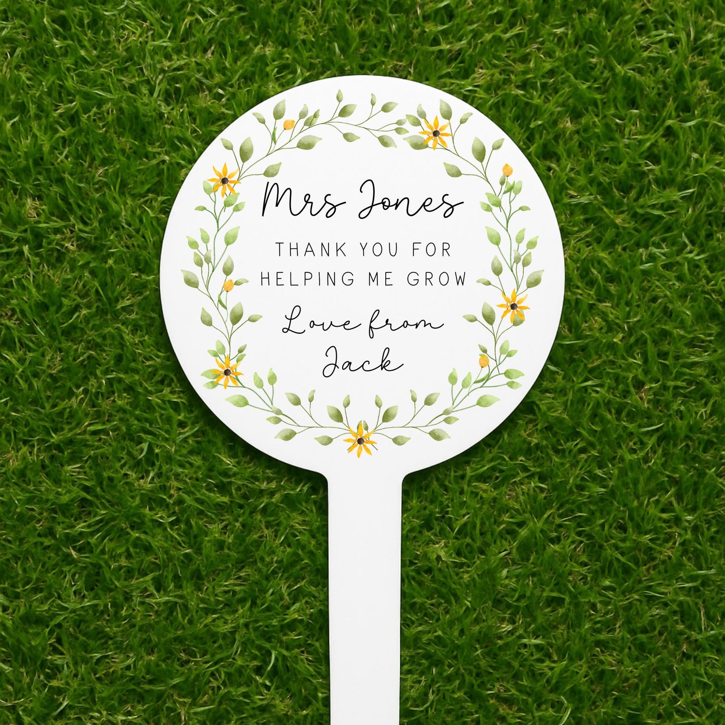 Personalised Teacher Gift Plant Stake End Of Term Thank you Present Yellow Flower Marker