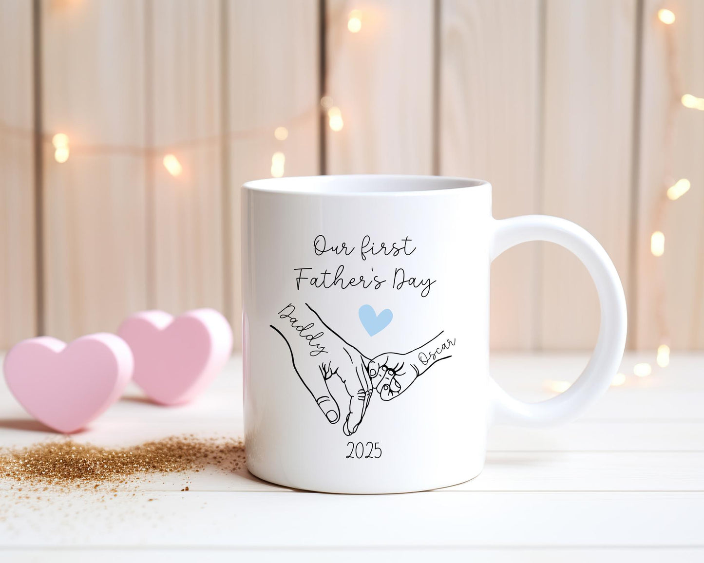 First Father's Day Personalised Mug Holding Hands 2025 Daddy & Baby