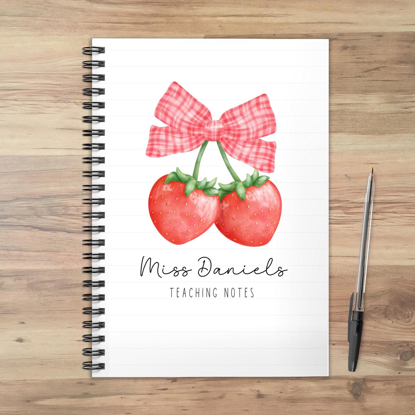Personalised Teacher Notebook: Strawberry Bow End of Term Gift