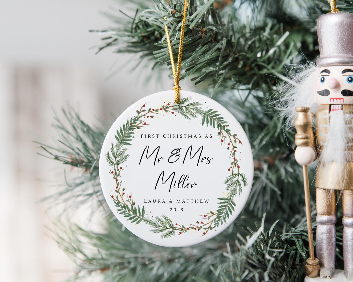 Personalised First Christmas Married Ornament: Mr & Mrs Wedding Keepsake