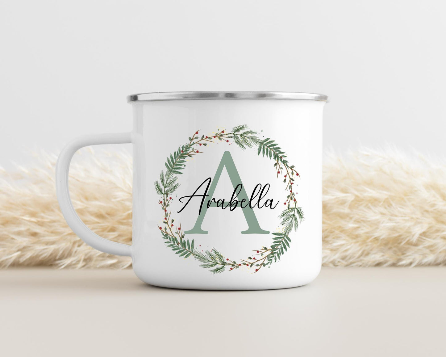 Personalised Children's Christmas Mug - Enamel Kids Xmas Cup - Christmas Eve Stocking Filler Gift