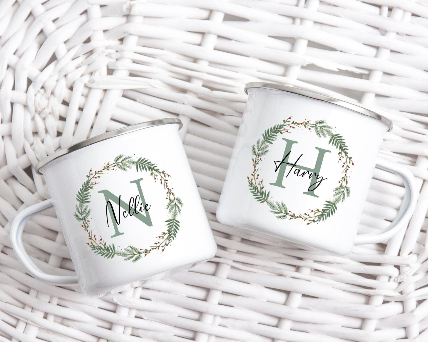 Personalised Children's Christmas Mug - Enamel Kids Xmas Cup - Christmas Eve Stocking Filler Gift