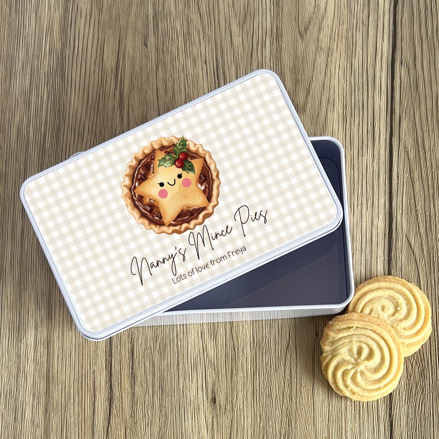 Personalised Christmas Mince Pie Tin: Custom Treat Storage, Gift for Grandparents