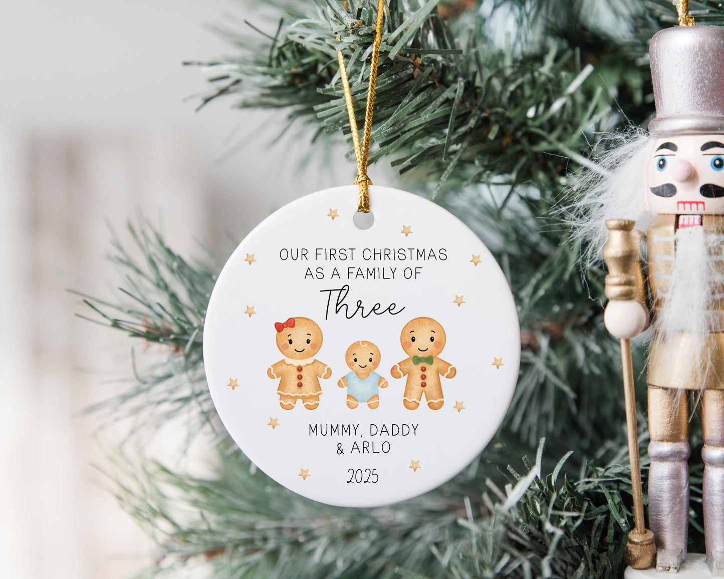 First Christmas As A Three Decoration Family Of 3 Bauble Personalised Xmas Tree Ornament Gift