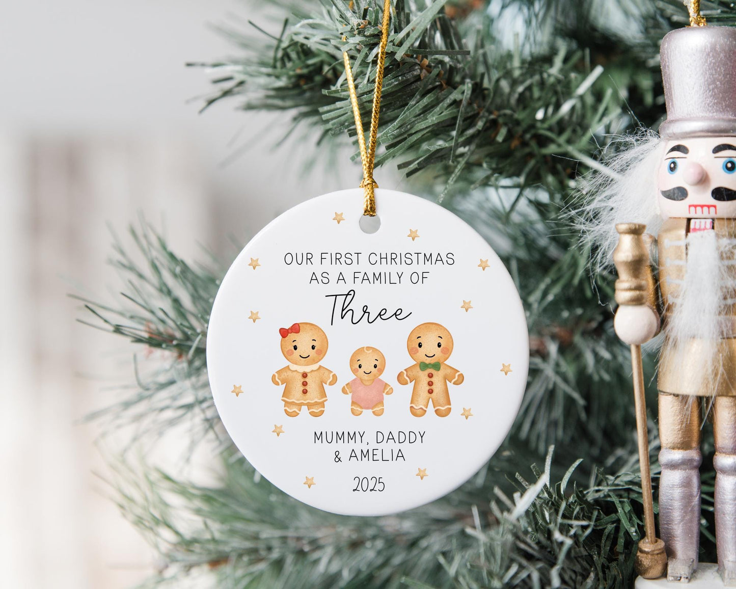First Christmas As A Three Decoration Family Of 3 Bauble Personalised Xmas Tree Ornament Gift