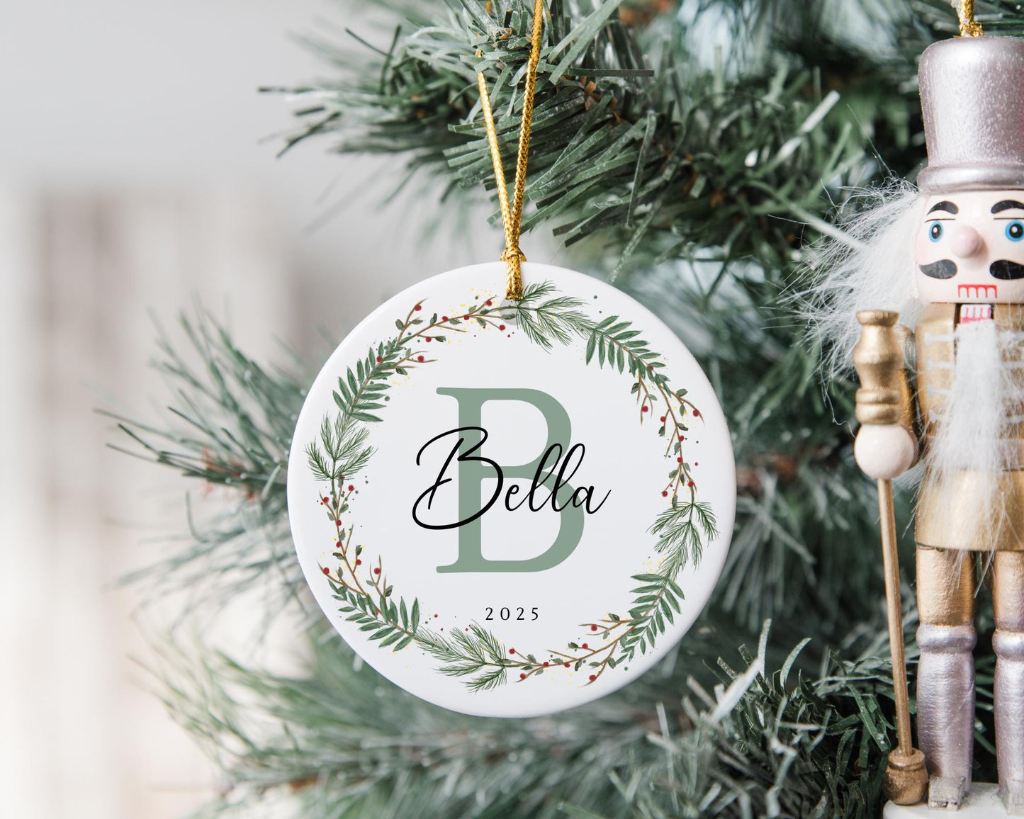 Personalised Name Christmas Decoration - First Christmas Bauble - Initial Tree Ornament - Ceramic Keepsake Gift