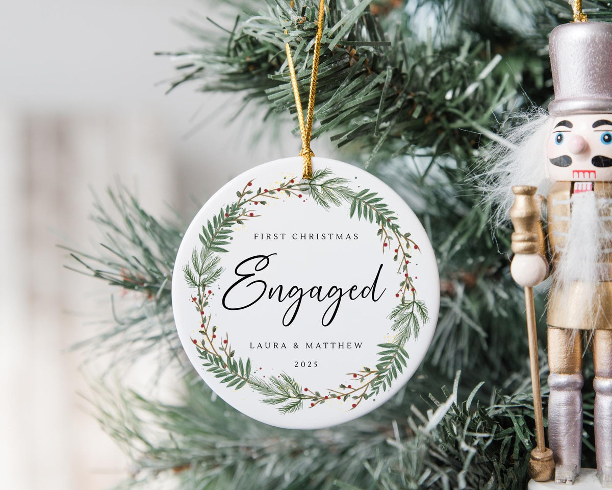 First Christmas Engaged Decoration - Personalised Engagement Bauble - Fiancé Couple Ornament - Proposal Keepsake Gift