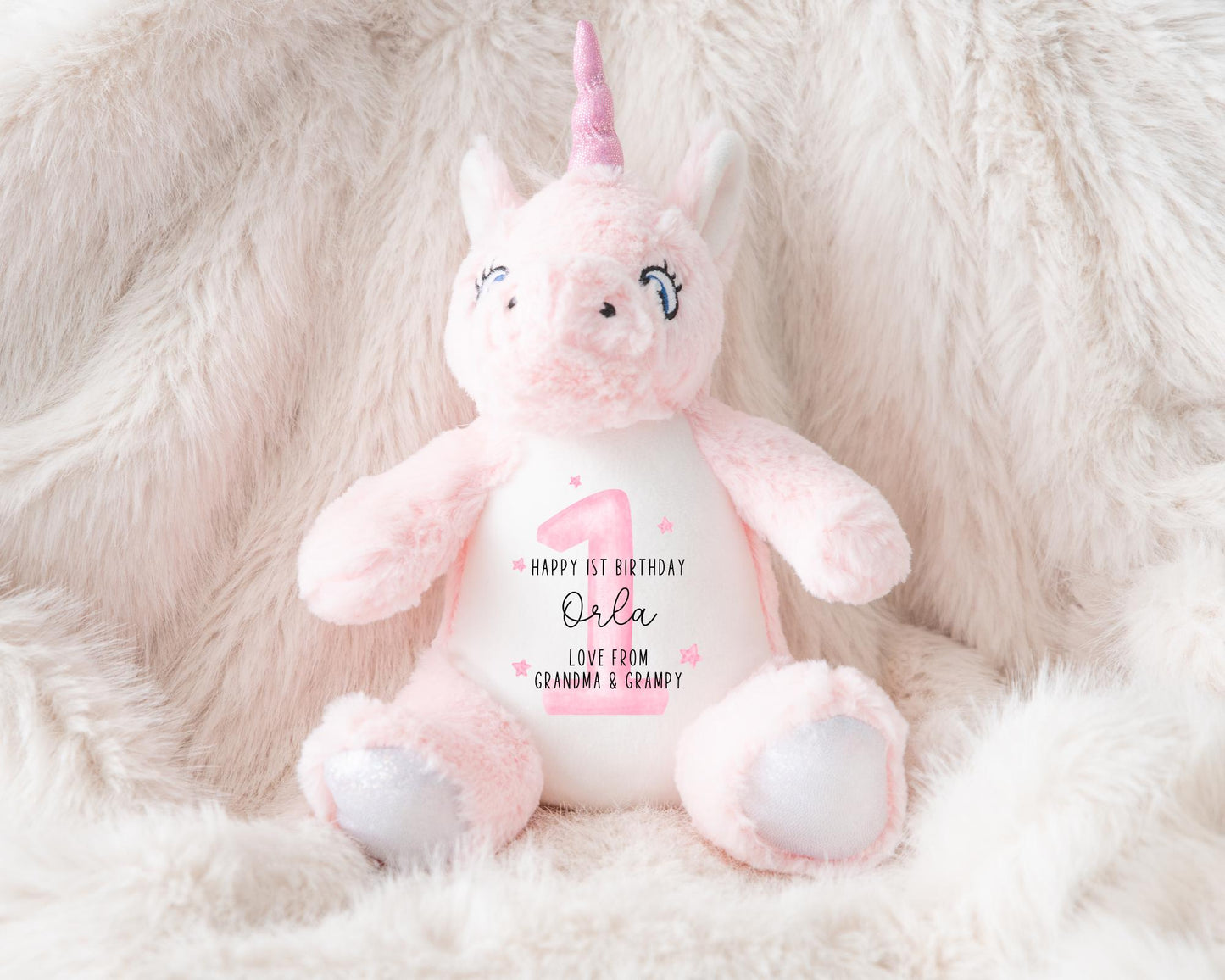 First Birthday Unicorn Personalised Soft Toy 1st Baby Granddaughter Gift