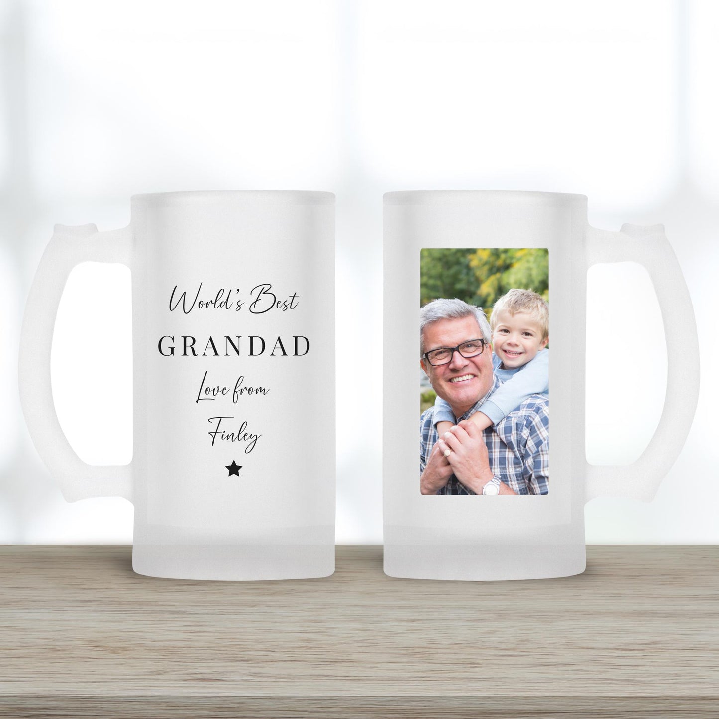 Personalised Beer Glass - World's Best Grandad - Grandpa Birthday Gift - Photo Gift Grampy - Drink Stein Present