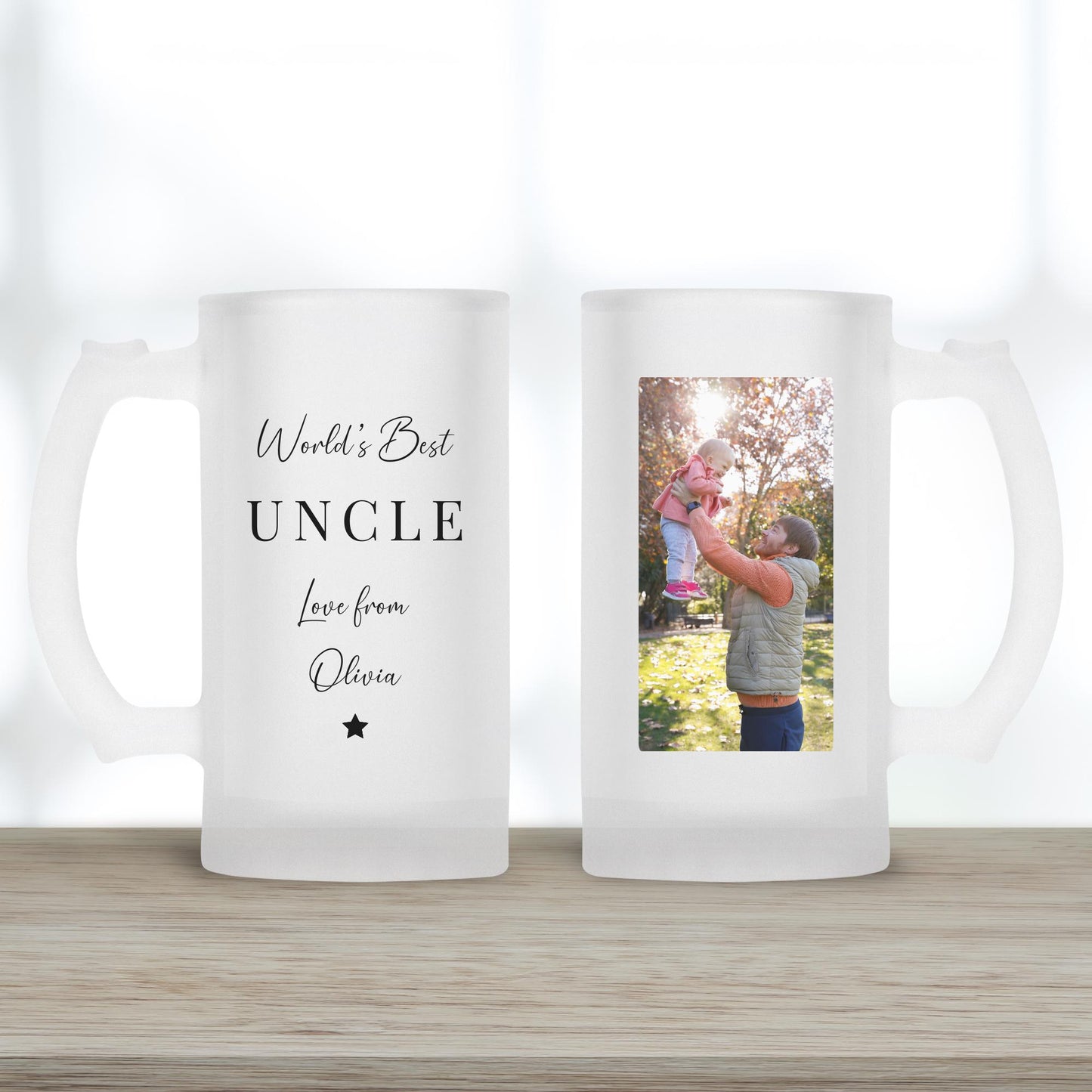 Personalised Beer Glass - World's Best Uncle - Uncle Birthday Gift - Photo Gift For Him - Drink Stein Present