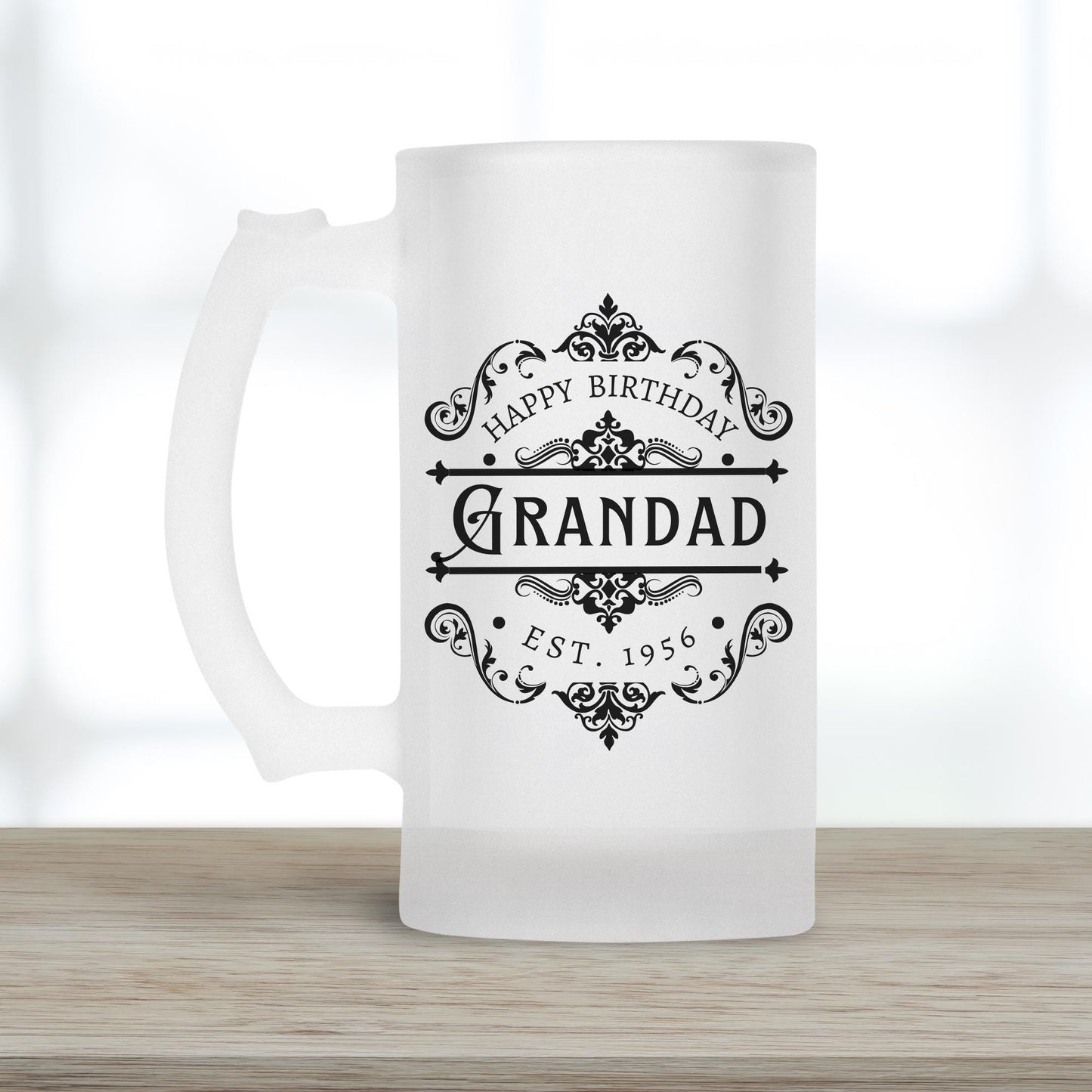 Personalised Beer Glass - Birthday Alcohol Gift - Grandad Dad Uncle - 30th 40th 50th 60th 70th - Drink Stein Present