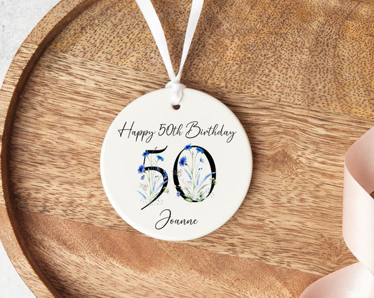 50th Birthday Gift Personalised Floral Fifty Ceramic Keepsake