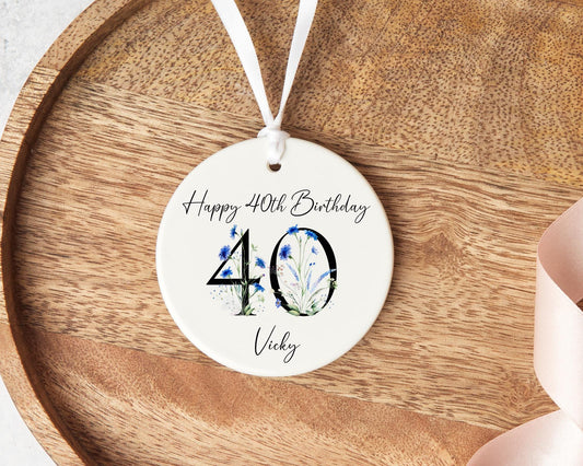 40th Birthday Gift Personalised Floral Forty Ceramic Keepsake