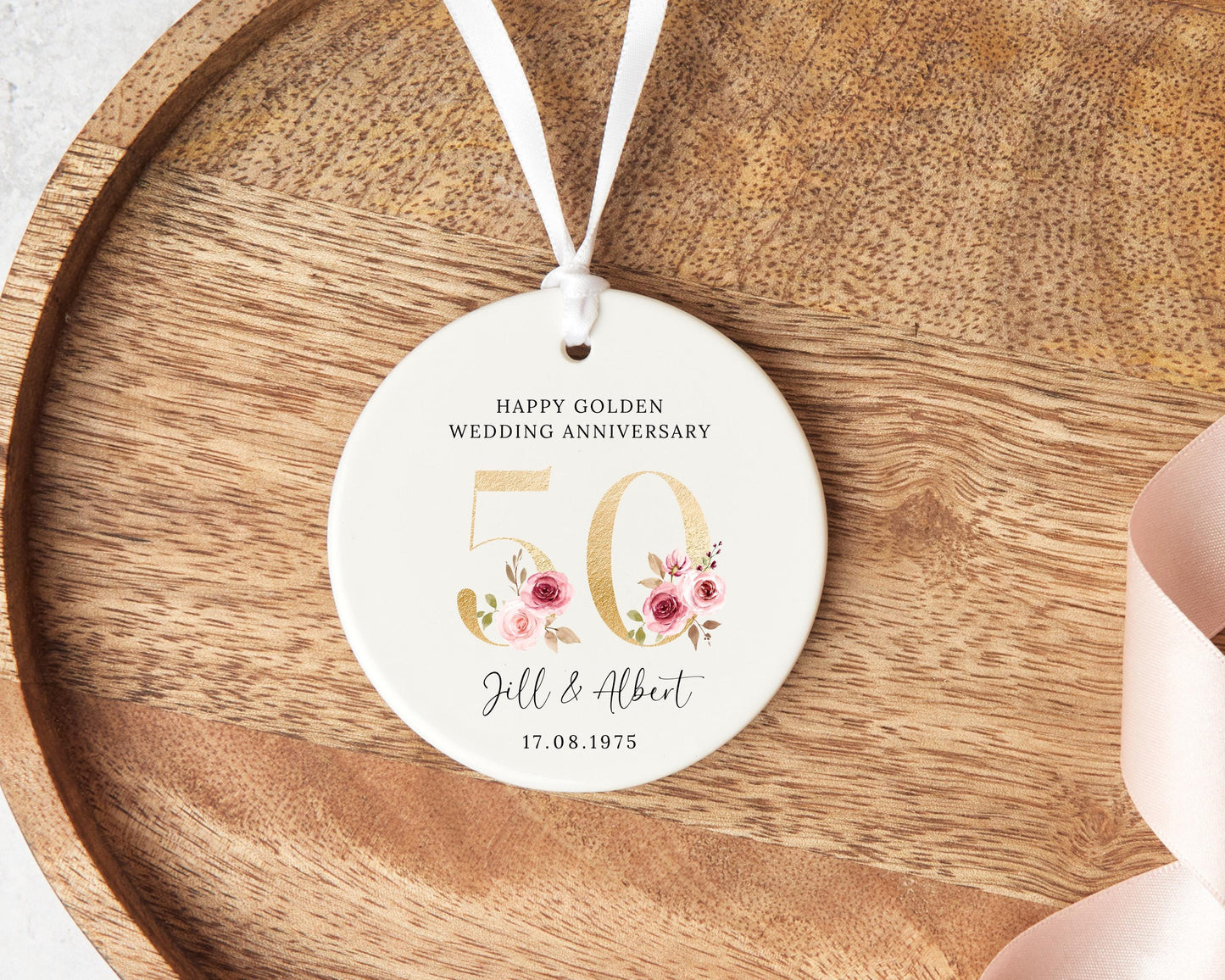 50th Wedding Anniversary Gift Golden Personalised Ceramic Keepsake