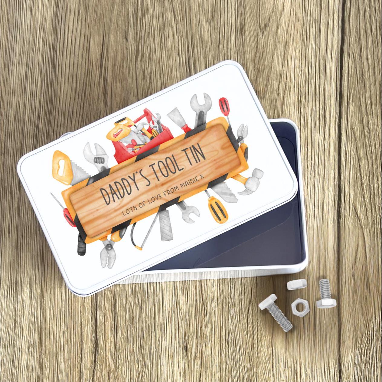 Personalised Tools Tin Gift For Grandad, Daddy, Dad - Custom Storage Box