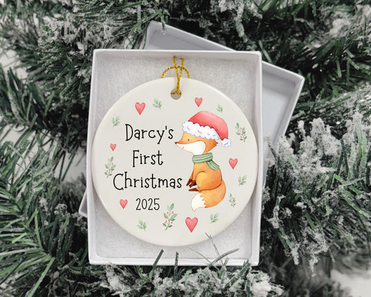 First Christmas Decoration Personalised Baby 1st Xmas Tree Fox Ornament
