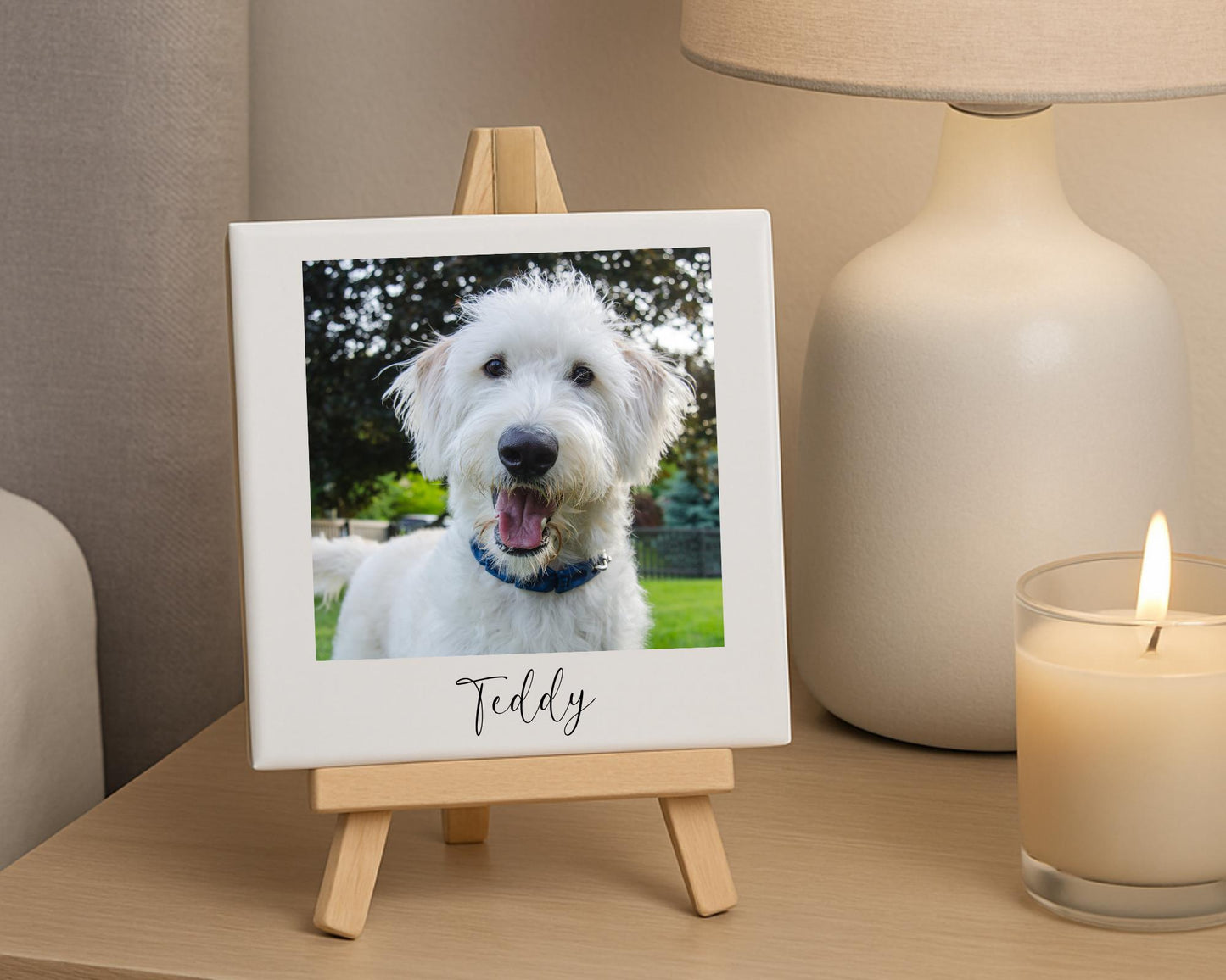 Personalised Pet Photo Ceramic Tile With Text Dog Gift