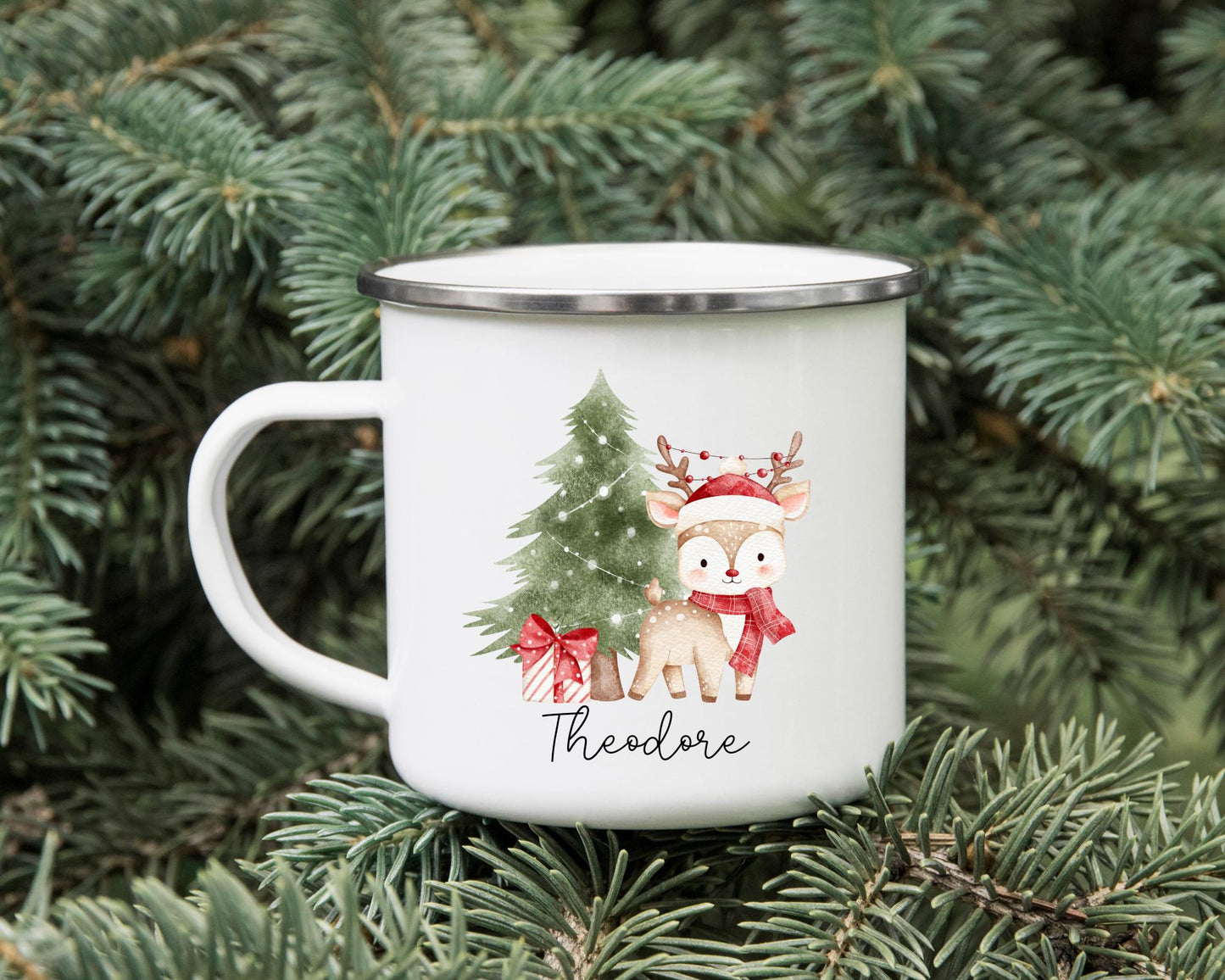 Personalised Children's Christmas Mug Enamel Kids Cup Gift