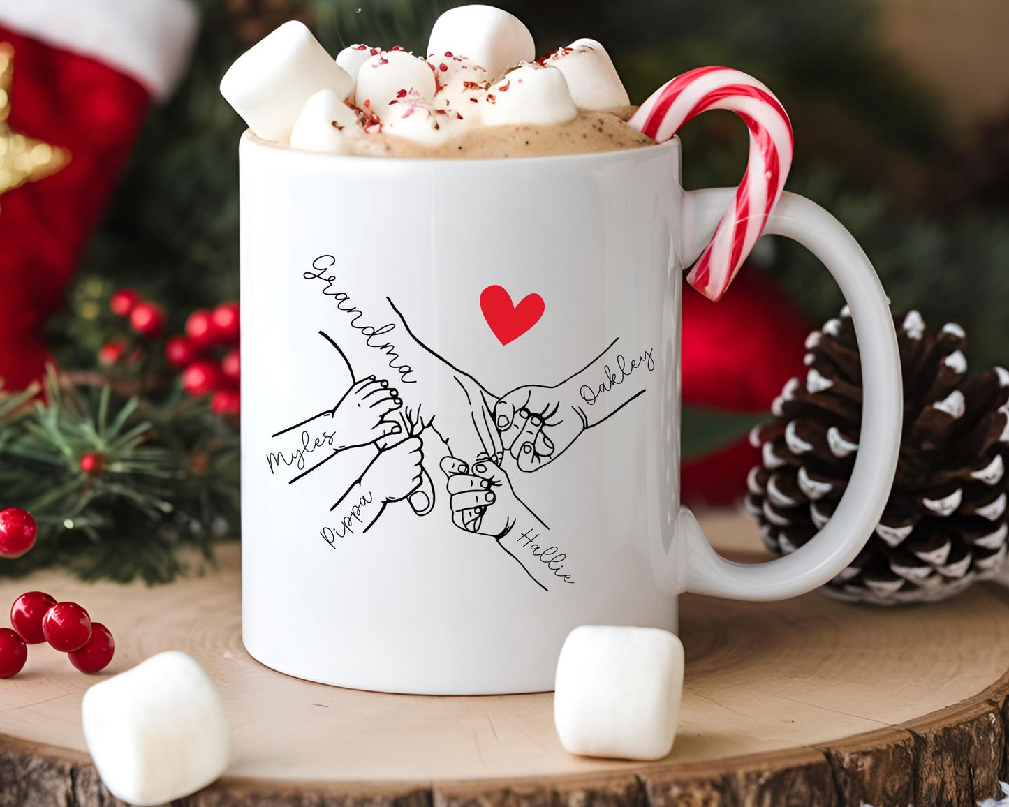 Personalised Holding Hangs Mug Parent Grandparent & Children Christmas Gift