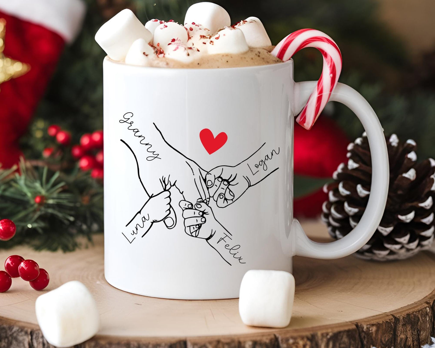 Personalised Holding Hangs Mug Parent Grandparent & Children Christmas Gift